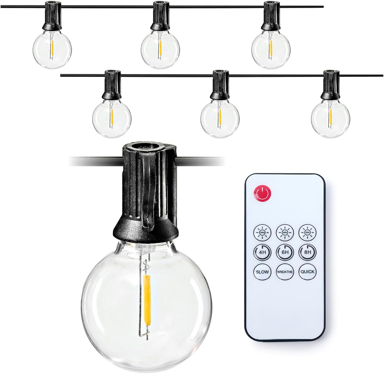 EASYmaxx Outdoor Lichterkette LED Glühlampen | 15-m-Lichterkette + 20 robuste LED-Glühlampen | 3 Leuchtmodi - Dauerleuchten, sanftes Pulsieren und Blinklicht | wetterfest und langlebig | Timerfunktion