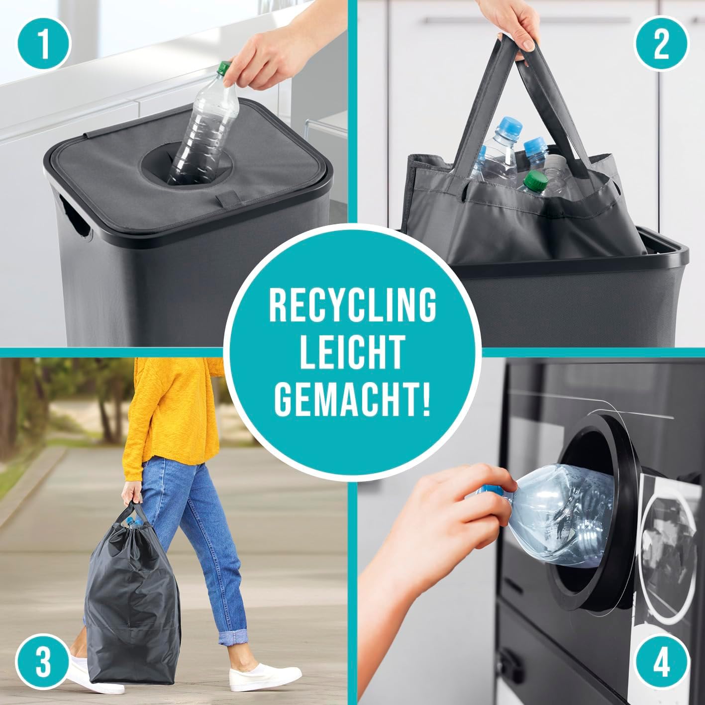 EASYmaxx Pfandflaschen Sammelbehälter 100 L mit 2 herausnehmbaren Tragetaschen | Flaschen Aufbewahrung für Altglas & Leergut | Behälter für Leergut | Flaschensammler für Küche & Abstellraum — Ansicht 4