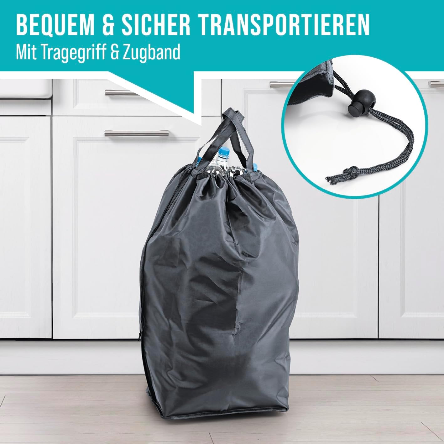 EASYmaxx Pfandflaschen Sammelbehälter 100 L mit 2 herausnehmbaren Tragetaschen | Flaschen Aufbewahrung für Altglas & Leergut | Behälter für Leergut | Flaschensammler für Küche & Abstellraum — Ansicht 5
