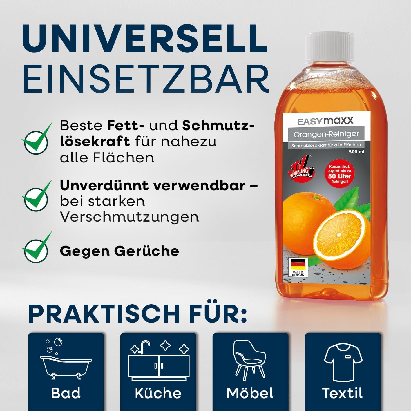 EASYmaxx Reinigungs-Konzentrat Orange 2x500ml Set mit Sprühflasche | Ergibt 100 Liter Allzweckreiniger | Mühelose Reinigung von allen Flächen | Ideal für Kochfelder, Grillroste, Backöfen u.v.m. — Ansicht 2
