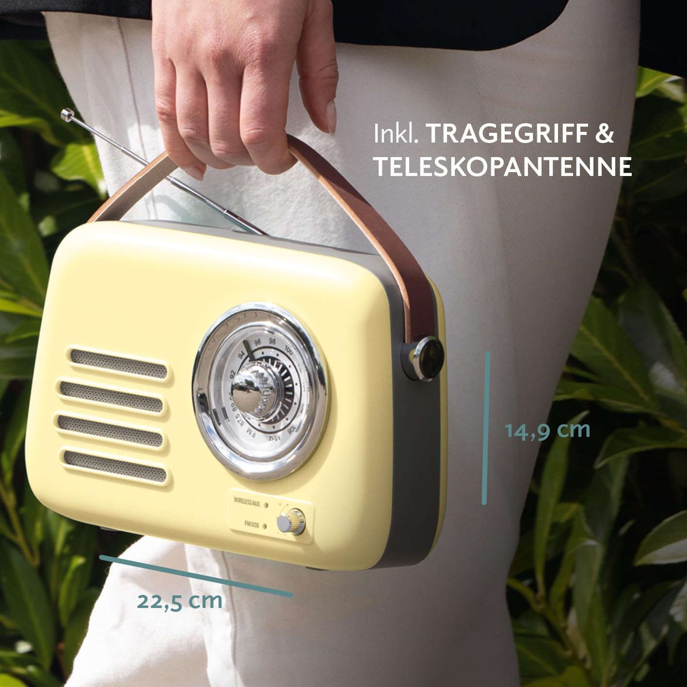 EASYmaxx Retro-Radio & Lautsprecher | Bluetooth Speaker für unterwegs und zu Hause | Elegantes & kabelloses Vintage-Design kombiniert mit moderner Akustik | Per USB-C aufladbar [Vanille] — Ansicht 5