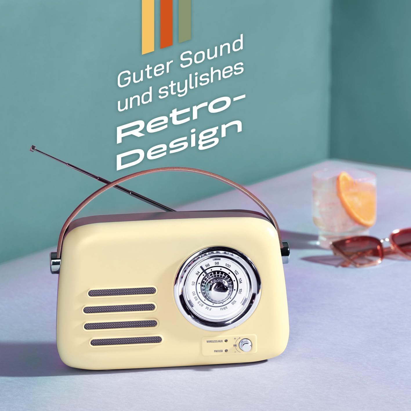 EASYmaxx Retro-Radio & Lautsprecher | Bluetooth Speaker für unterwegs und zu Hause | Elegantes & kabelloses Vintage-Design kombiniert mit moderner Akustik | Per USB-C aufladbar [Vanille] — Ansicht 6