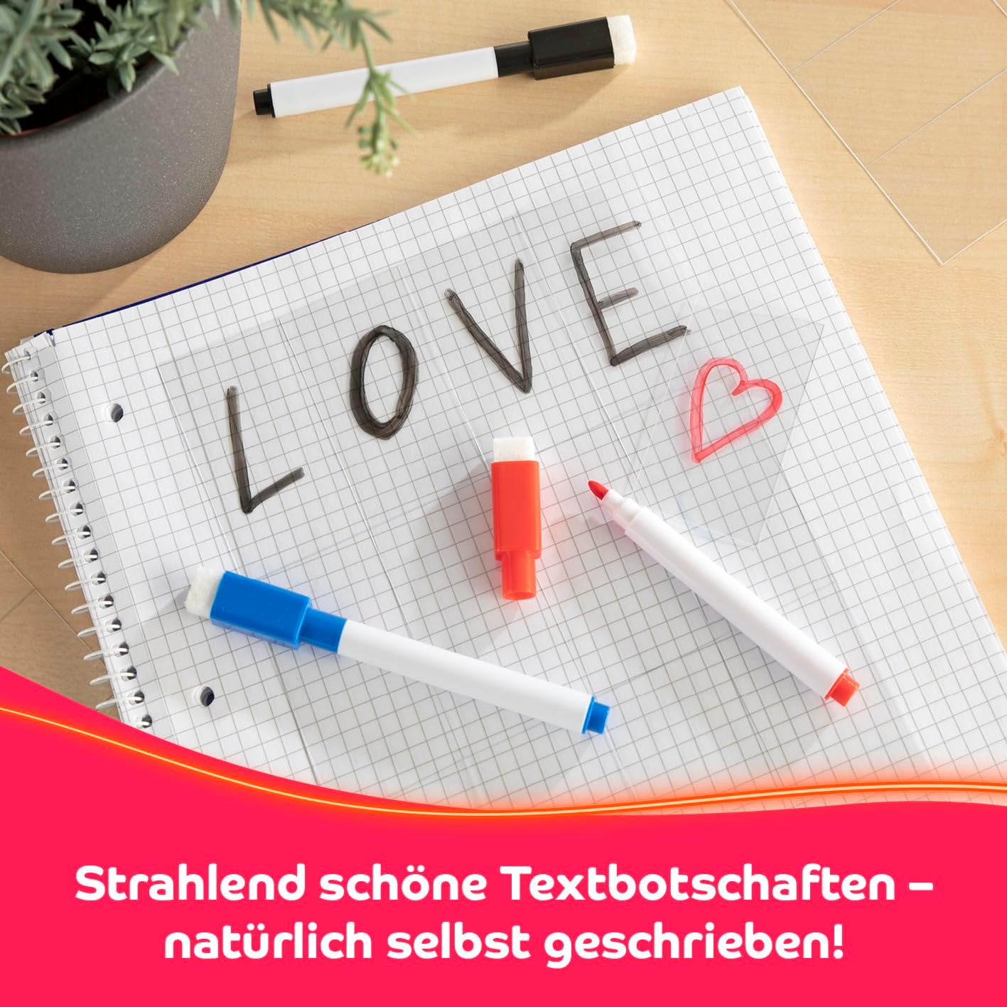 EASYmaxx Schreib-Set für Leuchtkasten A4 / A3 Format | Inkl. 3 Stifte & 24 blanko Karten | Für individuelle Textbotschaften in schwarz/blau/rot — Ansicht 2