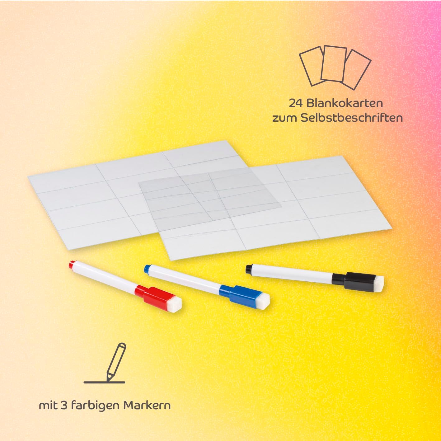 EASYmaxx Schreib-Set für Leuchtkasten A4 / A3 Format | Inkl. 3 Stifte & 24 blanko Karten | Für individuelle Textbotschaften in schwarz/blau/rot — Ansicht 6