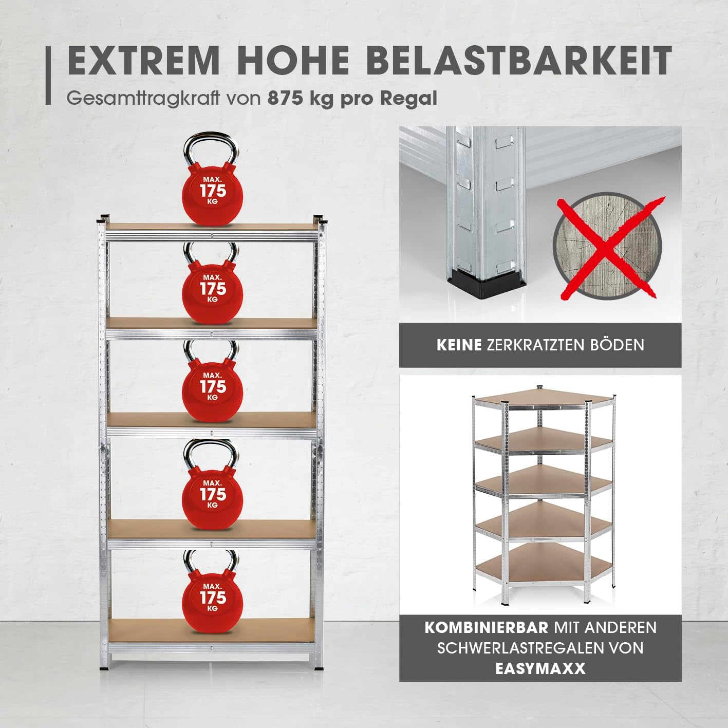 EASYmaxx Schwerlastregal 2er-Set 180x90x40 cm | 1750 kg Traglast, 175 kg pro Ebene | Regal und Werkbank | Kellerregal, Lagerregal mit 10 verstellbaren Ablagen | Keller, Garage, Hobbyraum, Werkstatt — Ansicht 4