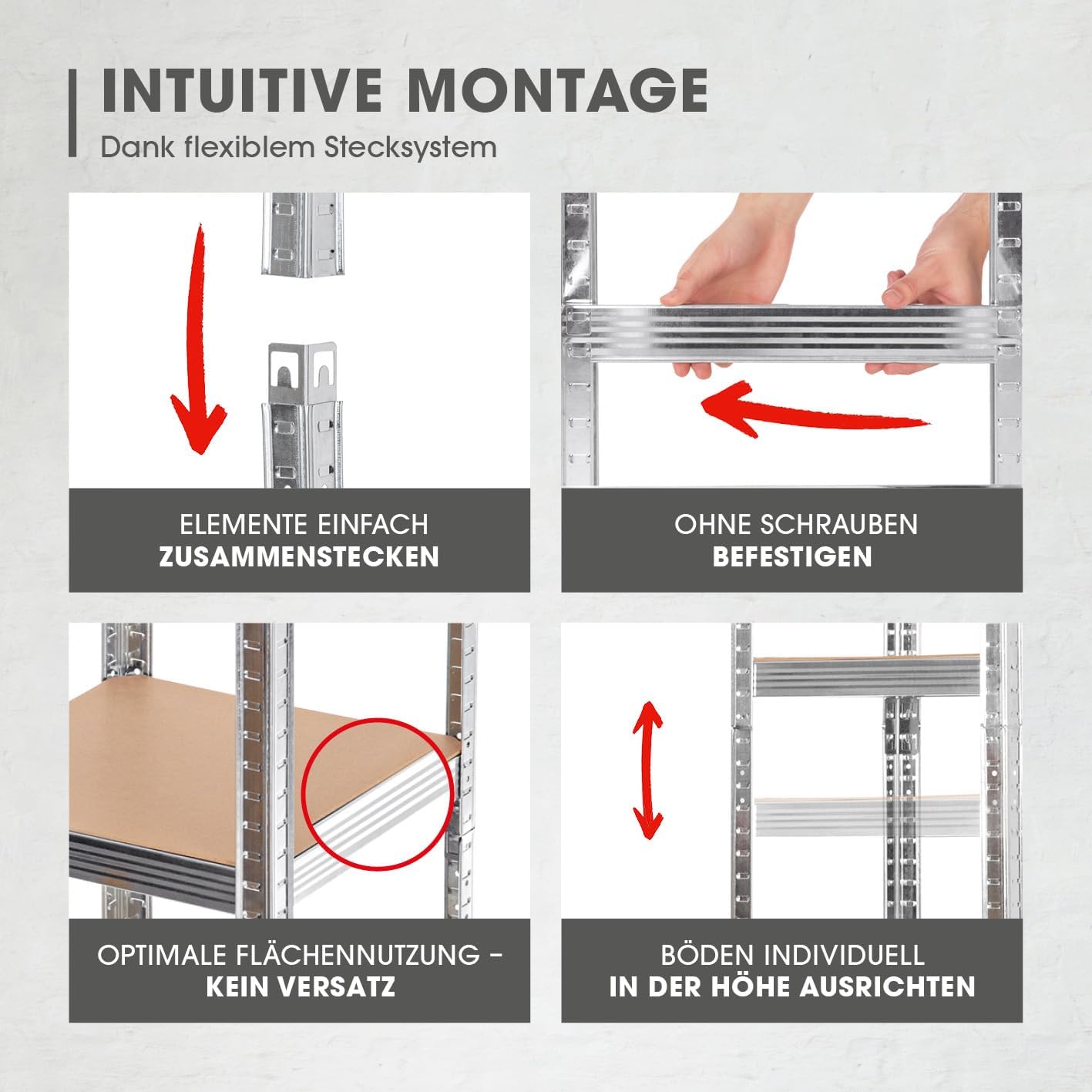 EASYmaxx Schwerlastregal 40x40x180 cm | 875 kg Traglast, 175 kg pro Ebene | Regal und Werkbank | Kellerregal, Lagerregal mit 5 verstellbaren Ablagen | Für Keller, Garage, Hobbyraum, Werkstatt — Ansicht 5