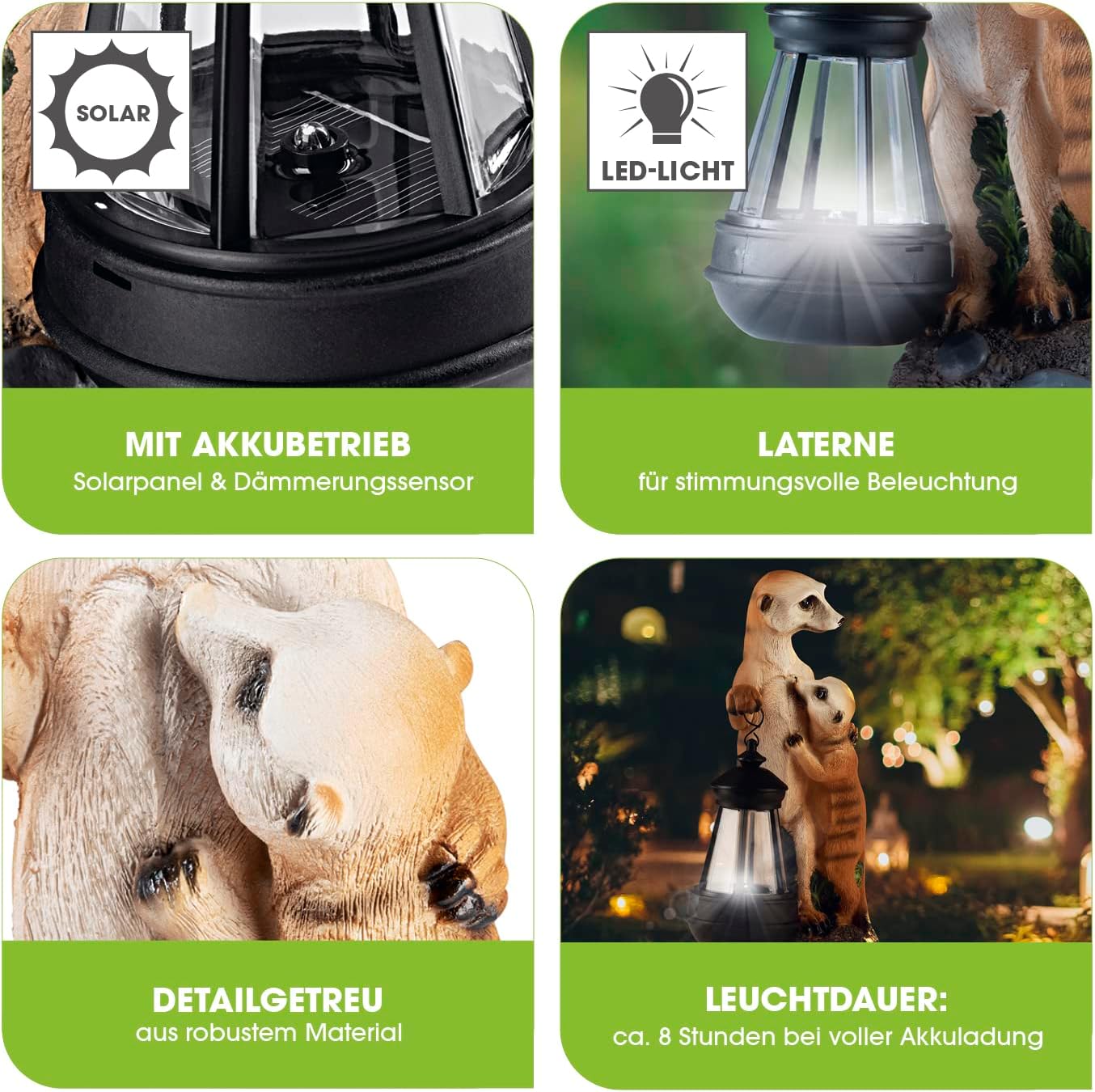 EASYmaxx Solar-LED Erdmännchen-Familie | Handbemalt & kabellos mit automatischem Tageslichtsensor | 8 Std. Leuchtdauer | 30 x 14 x 11 cm — Ansicht 3