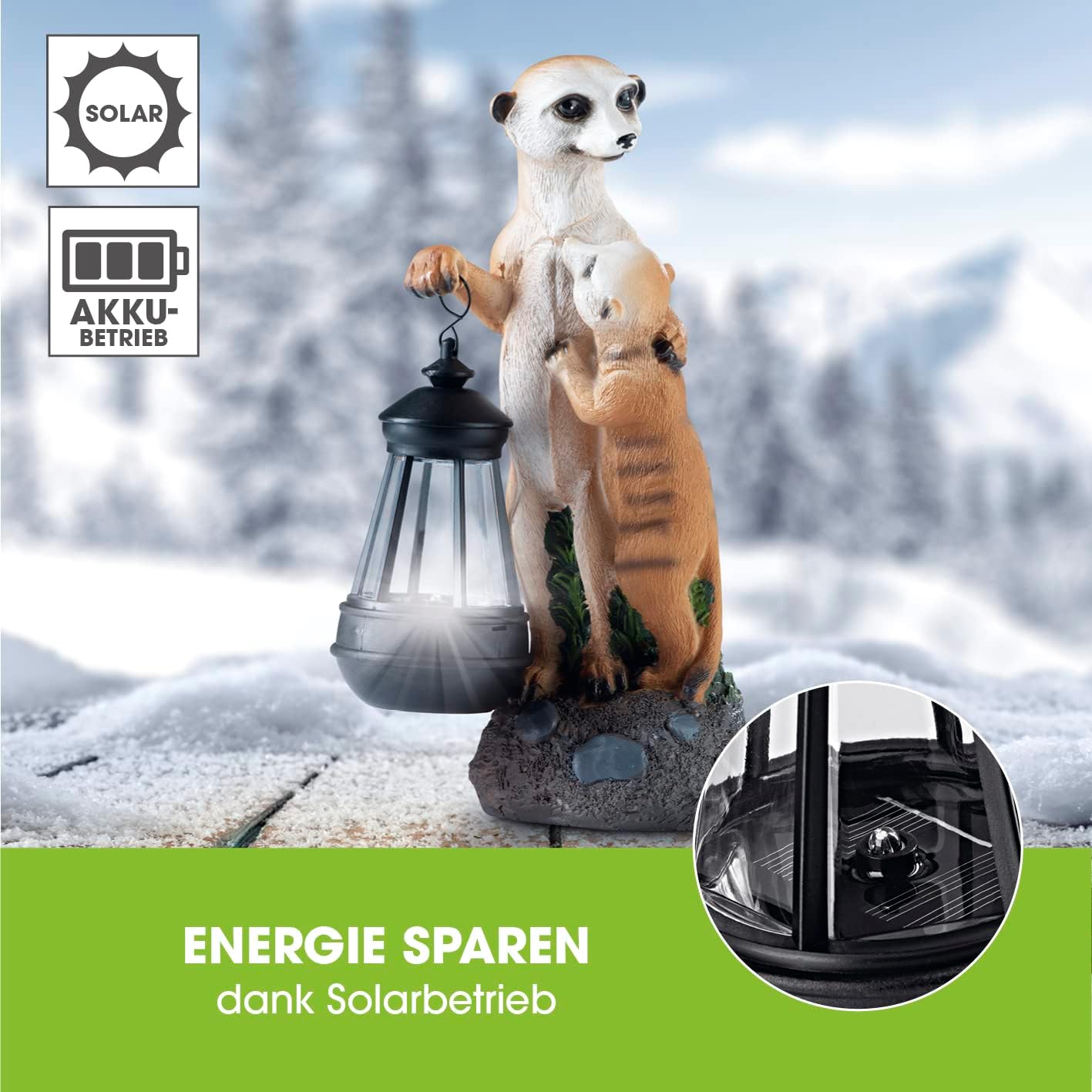 EASYmaxx Solar-LED Erdmännchen-Familie | Handbemalt & kabellos mit automatischem Tageslichtsensor | 8 Std. Leuchtdauer | 30 x 14 x 11 cm — Ansicht 5