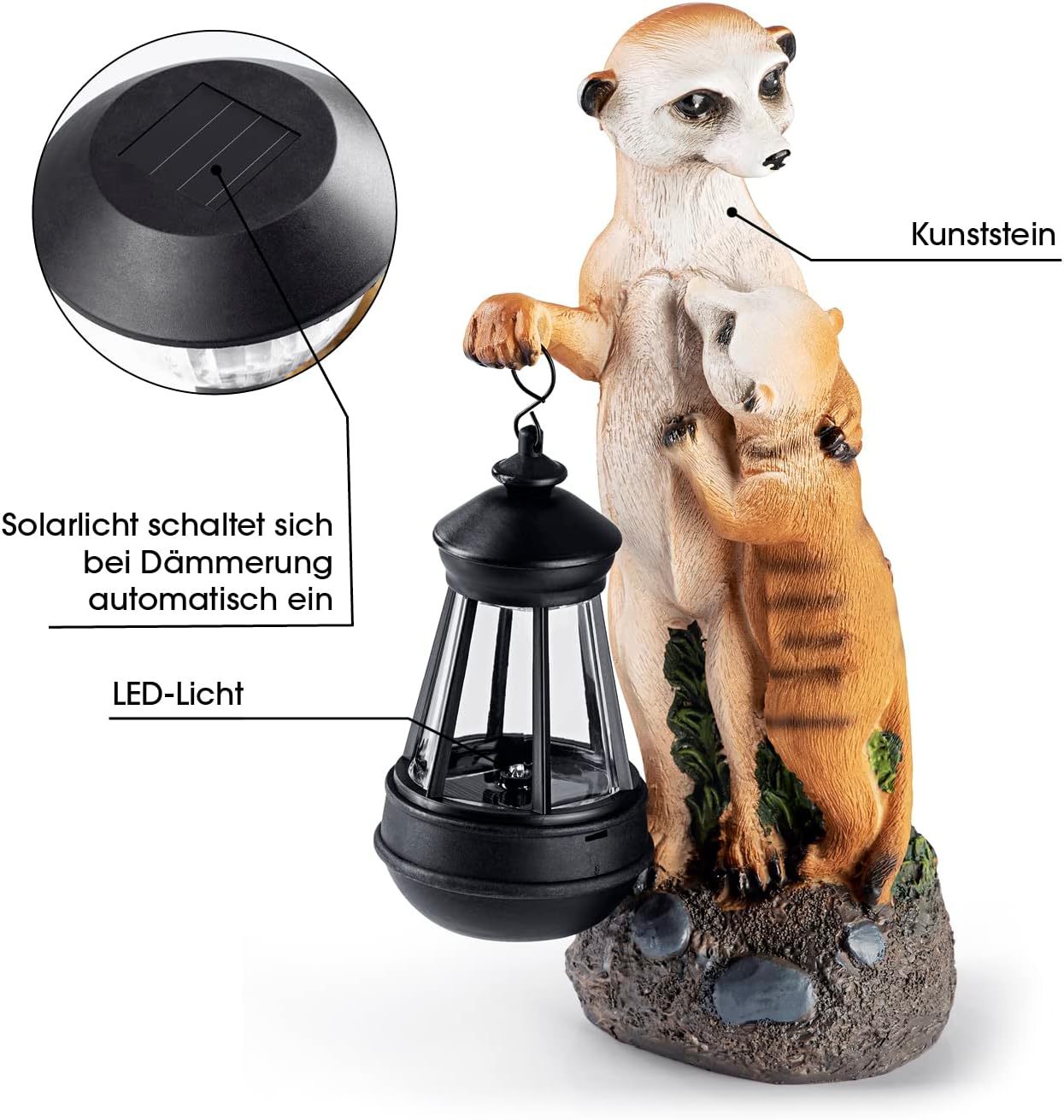 EASYmaxx Solar-LED Erdmännchen-Familie | Handbemalt & kabellos mit automatischem Tageslichtsensor | 8 Std. Leuchtdauer | 30 x 14 x 11 cm — Ansicht 6