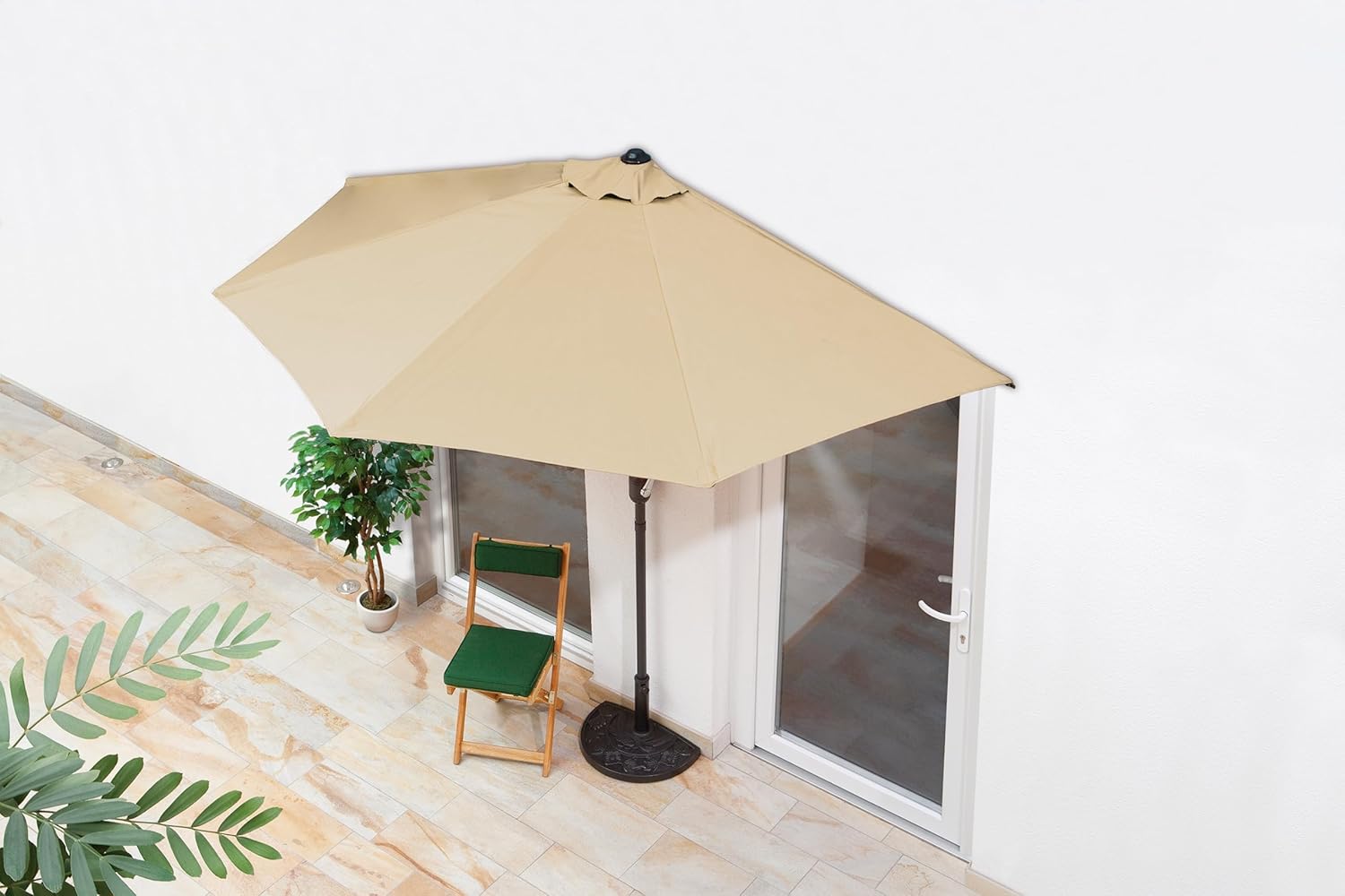 EASYmaxx Sonnenschirm halbrund | 270 x 140 x 235 cm | für Balkon und Terrasse | passgenau für Wände | mit praktischer Handkurbel und Sonnenschutz UV-Schutz 40+ | spendet Schatten — Ansicht 5
