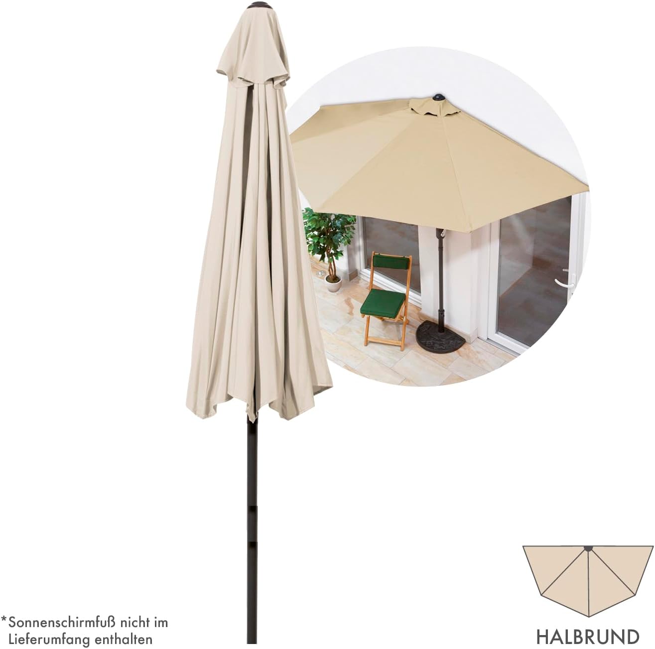 EASYmaxx Sonnenschirm halbrund | 270 x 140 x 235 cm | für Balkon und Terrasse | passgenau für Wände | mit praktischer Handkurbel und Sonnenschutz UV-Schutz 40+ | spendet Schatten — Ansicht 6