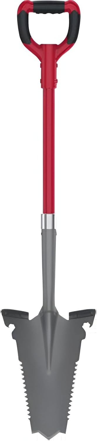 EASYmaxx Spatensäge mit Wurzelsäge | Spaten- & Wurzelsäge grau rot - kraftsparend und ergonomisch geformt | Spatensäge 114cm inklusive Trittkante für die Füße | Gärtner Spaten mit V-förmiger Klinge | EASYmaxx, Wurzeln, Gartenarbeit, kraftsparend, Stahl, ergonomisch, Grabewerkzeug, robust, Spatensäge, Trittkante, V-Klinge