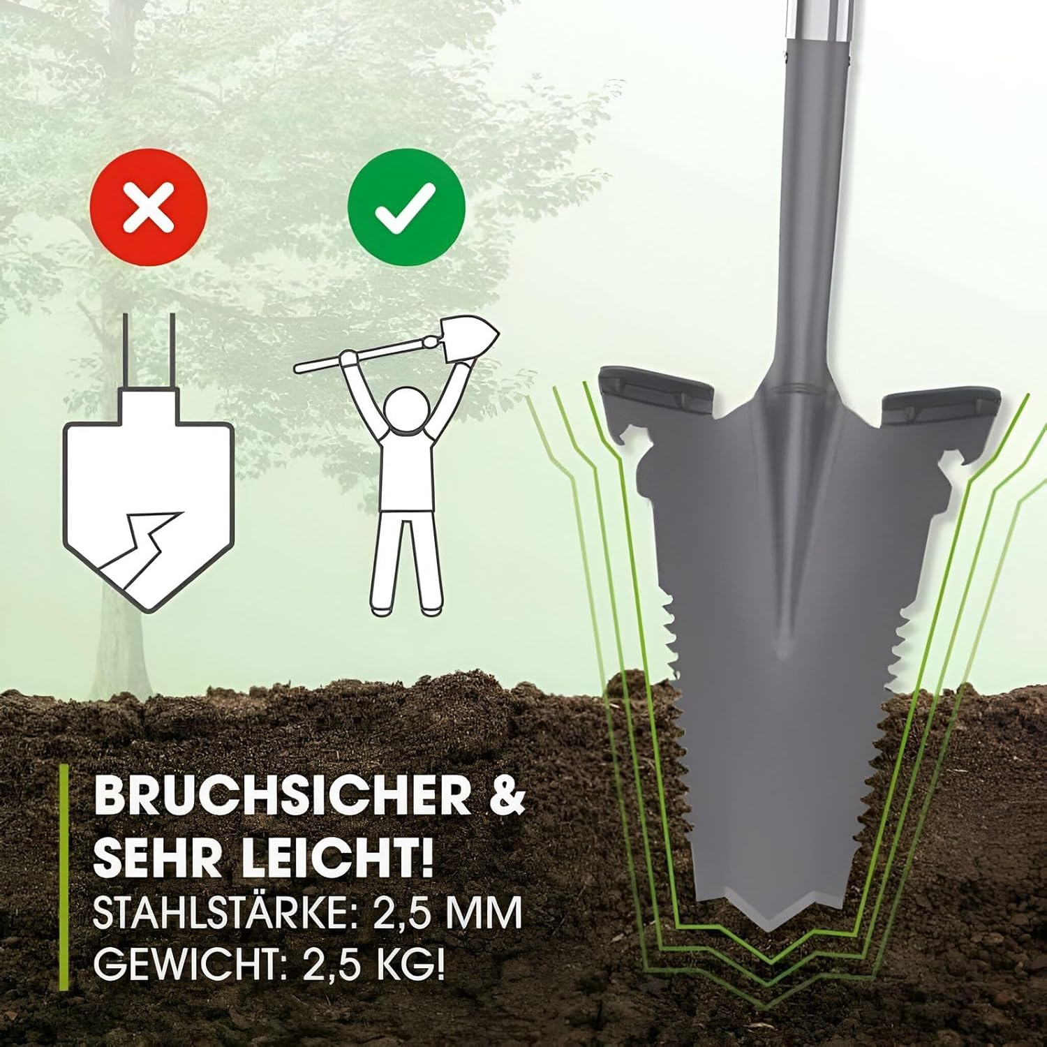 EASYmaxx Spatensäge mit Wurzelsäge | Spaten- & Wurzelsäge grau rot - kraftsparend und ergonomisch geformt | Spatensäge 114cm inklusive Trittkante für die Füße | Gärtner Spaten mit V-förmiger Klinge | EASYmaxx, Wurzeln, Gartenarbeit, kraftsparend, Stahl, ergonomisch, Grabewerkzeug, robust, Spatensäge, Trittkante, V-Klinge — Ansicht 4