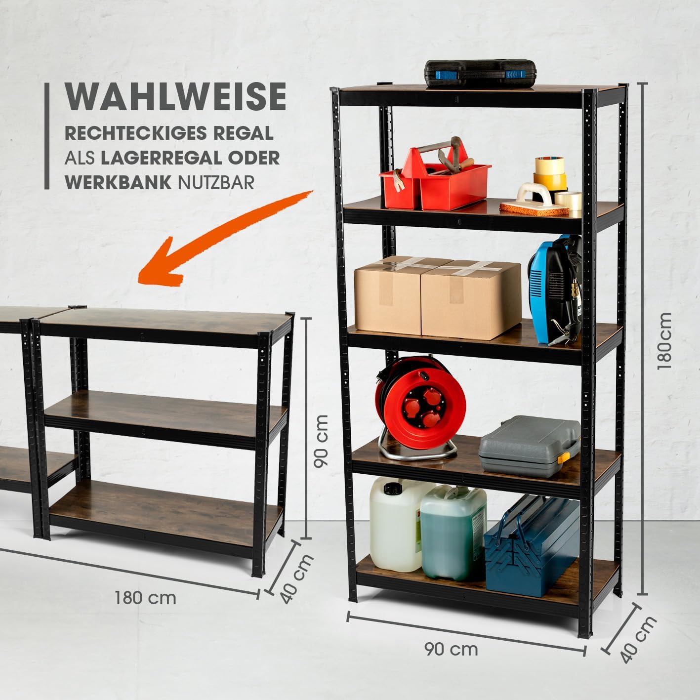 EASYmaxx Standregal Industrie Design, 180x90x40 cm | Bücherregal mit 875 kg Traglast | Lagerregal - 175 kg/Ebene | stylishes Regal - 5 verstellbare Ablagen für mehr Ordnung in Wohnzimmer, Küche, Büro — Ansicht 2