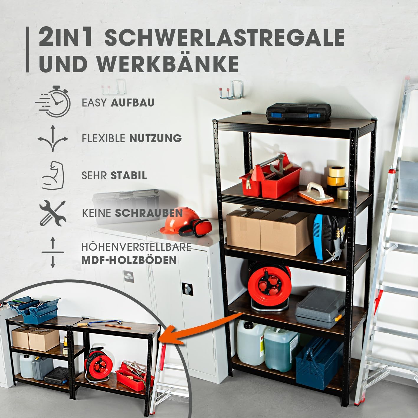 EASYmaxx Standregal Industrie Design, 180x90x40 cm | Bücherregal mit 875 kg Traglast | Lagerregal - 175 kg/Ebene | stylishes Regal - 5 verstellbare Ablagen für mehr Ordnung in Wohnzimmer, Küche, Büro — Ansicht 3
