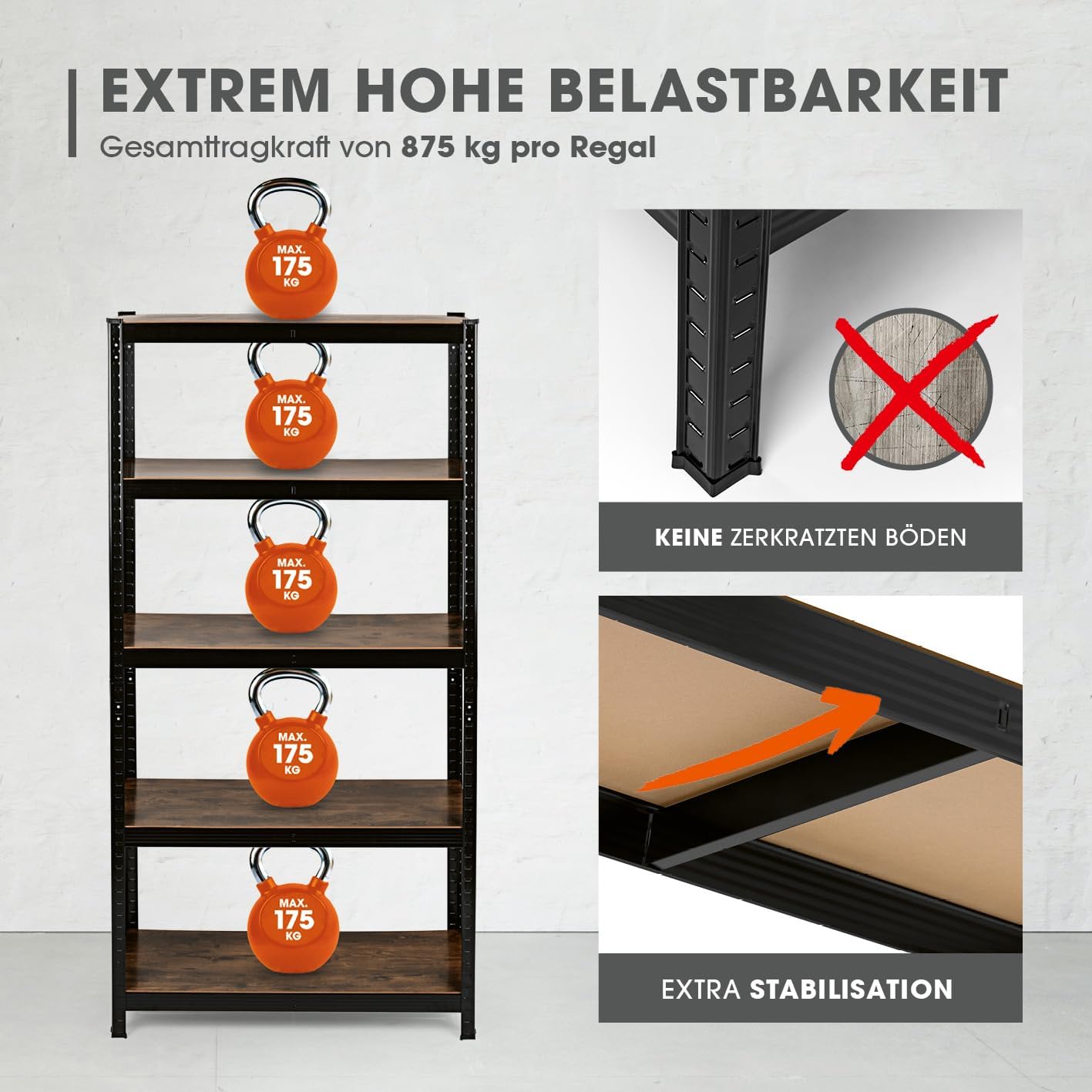 EASYmaxx Standregal Industrie Design, 180x90x40 cm | Bücherregal mit 875 kg Traglast | Lagerregal - 175 kg/Ebene | stylishes Regal - 5 verstellbare Ablagen für mehr Ordnung in Wohnzimmer, Küche, Büro — Ansicht 4
