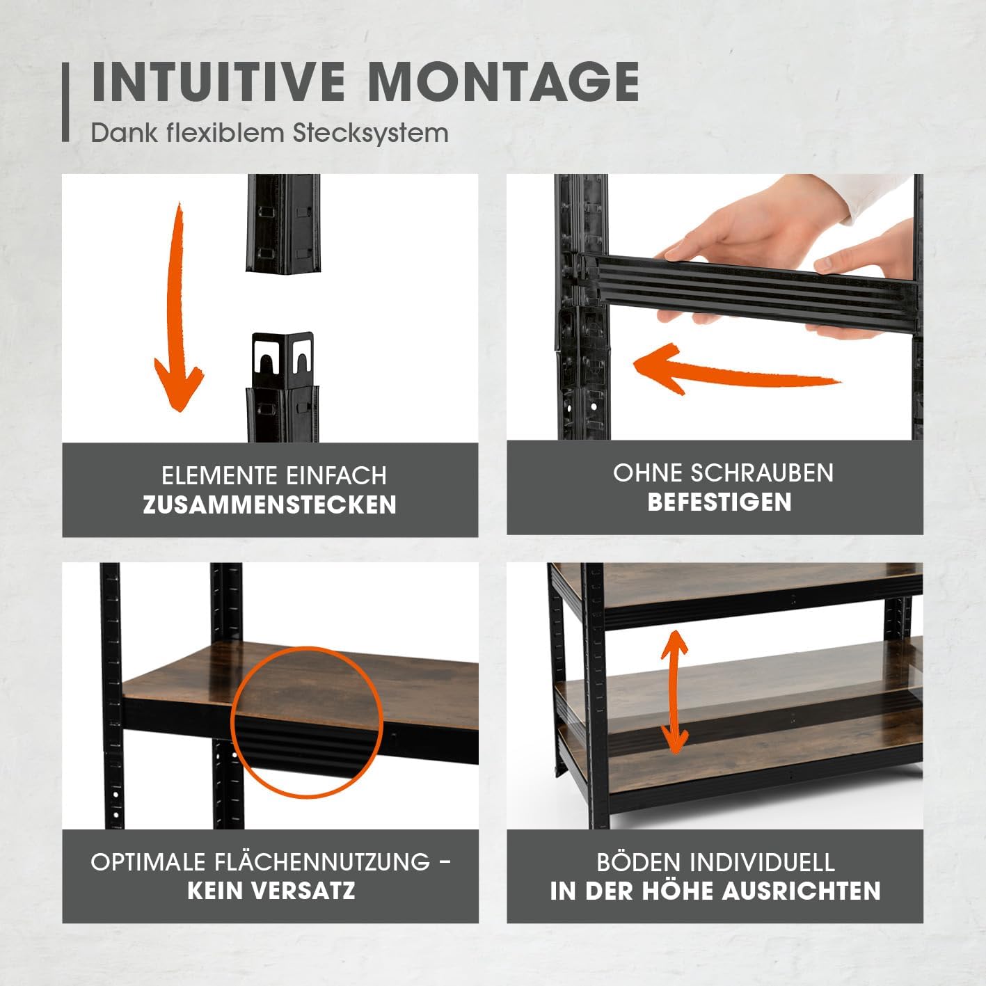 EASYmaxx Standregal Industrie Design, 180x90x40 cm | Bücherregal mit 875 kg Traglast | Lagerregal - 175 kg/Ebene | stylishes Regal - 5 verstellbare Ablagen für mehr Ordnung in Wohnzimmer, Küche, Büro — Ansicht 5
