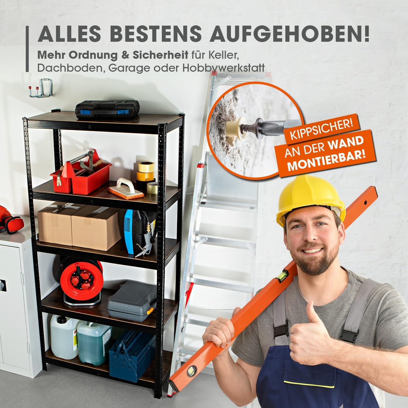 EASYmaxx Standregal Industrie Design, 180x90x40 cm | Bücherregal mit 875 kg Traglast | Lagerregal - 175 kg/Ebene | stylishes Regal - 5 verstellbare Ablagen für mehr Ordnung in Wohnzimmer, Küche, Büro — Ansicht 6
