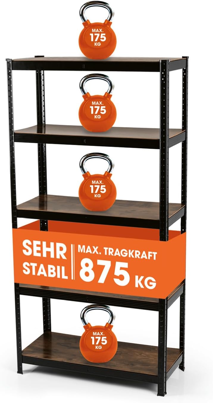 EASYmaxx Standregal Industrie Design, 180x90x40 cm | Bücherregal mit 875 kg Traglast | Lagerregal - 175 kg/Ebene | stylishes Regal - 5 verstellbare Ablagen für mehr Ordnung in Wohnzimmer, Küche, Büro