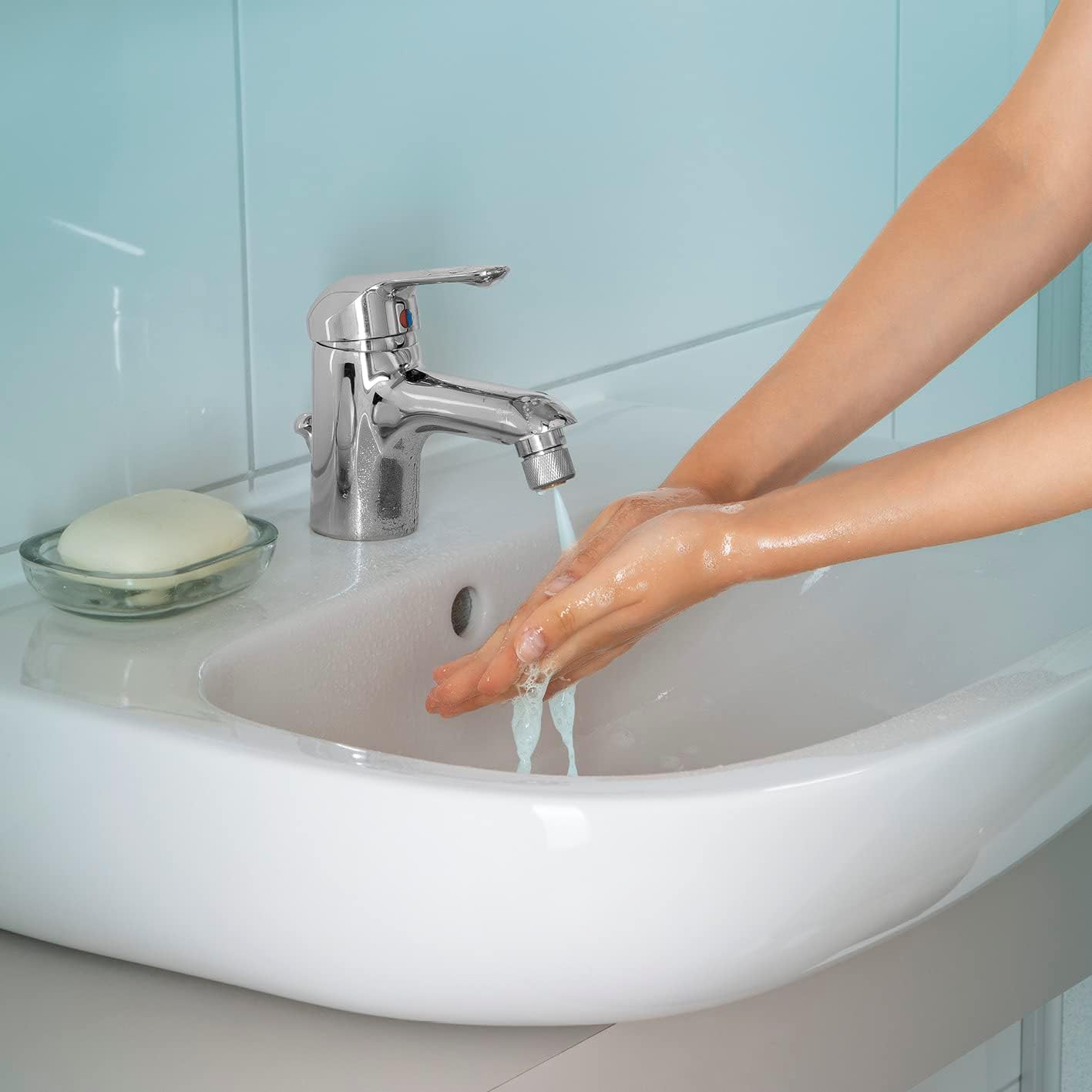 EASYmaxx Strahlregler für Wasserarmaturen | Wasserersparnis bis zu 90% ohne Komfortverlust | Durchflussbegrenzer für Wasserhähne in Küche und Bad | 3,5cm [Edelstahl] — Ansicht 2