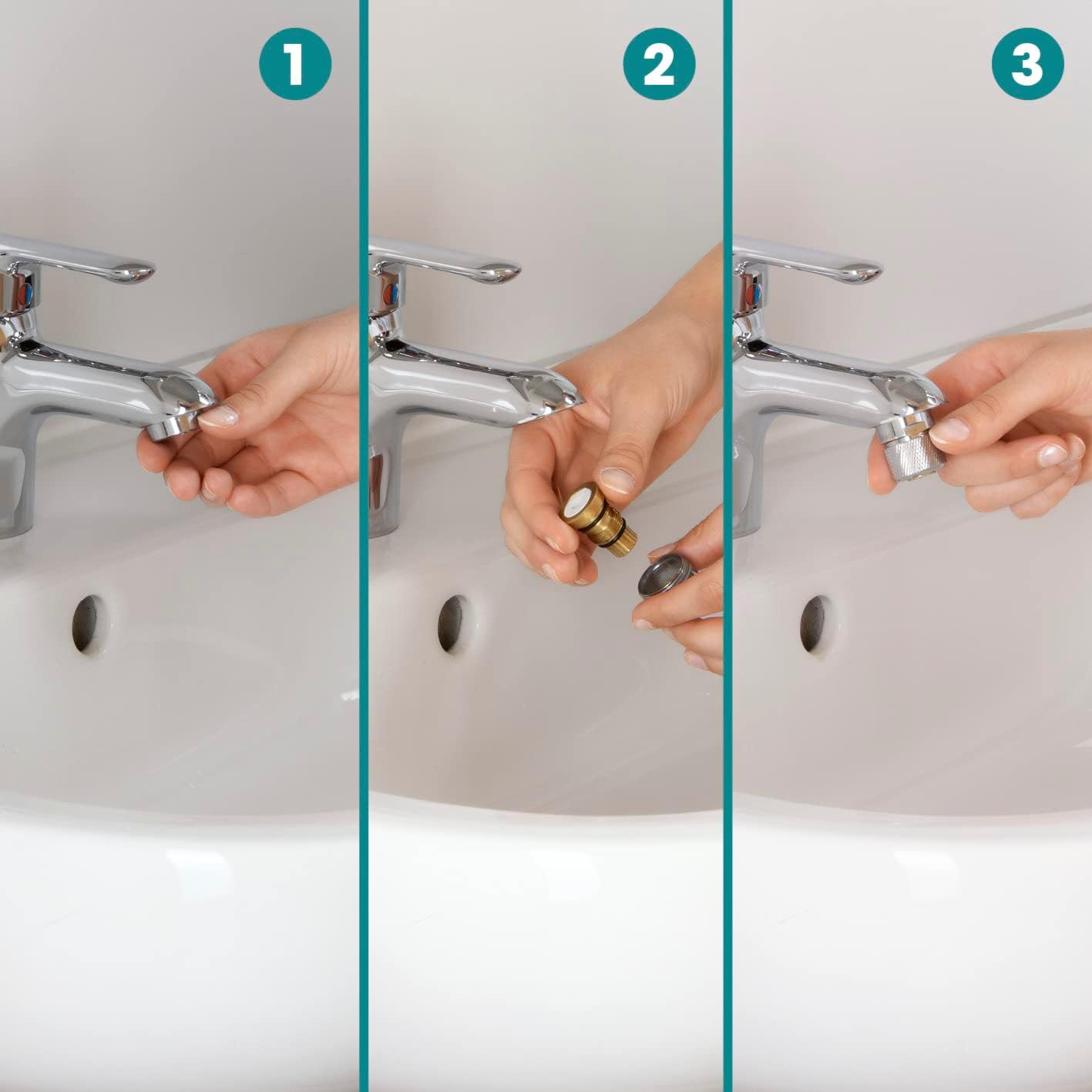 EASYmaxx Strahlregler für Wasserarmaturen | Wasserersparnis bis zu 90% ohne Komfortverlust | Durchflussbegrenzer für Wasserhähne in Küche und Bad | 3,5cm [Edelstahl] — Ansicht 5