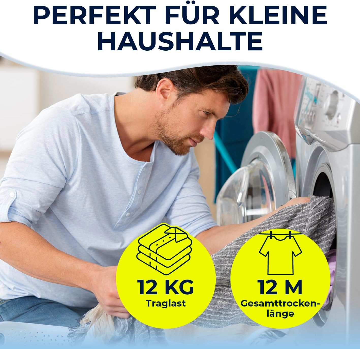 EASYmaxx Teleskop Wäscheständer 1200 | Kleiderständer 12 m Trockenlänge | Waschtrockner ausziehbar auf ca. 108 cm Breite | Wäschespinne für Hemden, Hosen, Handtücher und Co. | Wäschetrockner stromlos — Ansicht 3