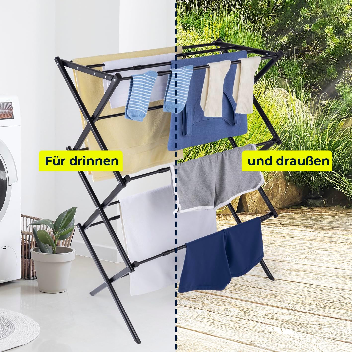 EASYmaxx Teleskop Wäscheständer 1200 | Kleiderständer 12 m Trockenlänge | Waschtrockner ausziehbar auf ca. 108 cm Breite | Wäschespinne für Hemden, Hosen, Handtücher und Co. | Wäschetrockner stromlos — Ansicht 4