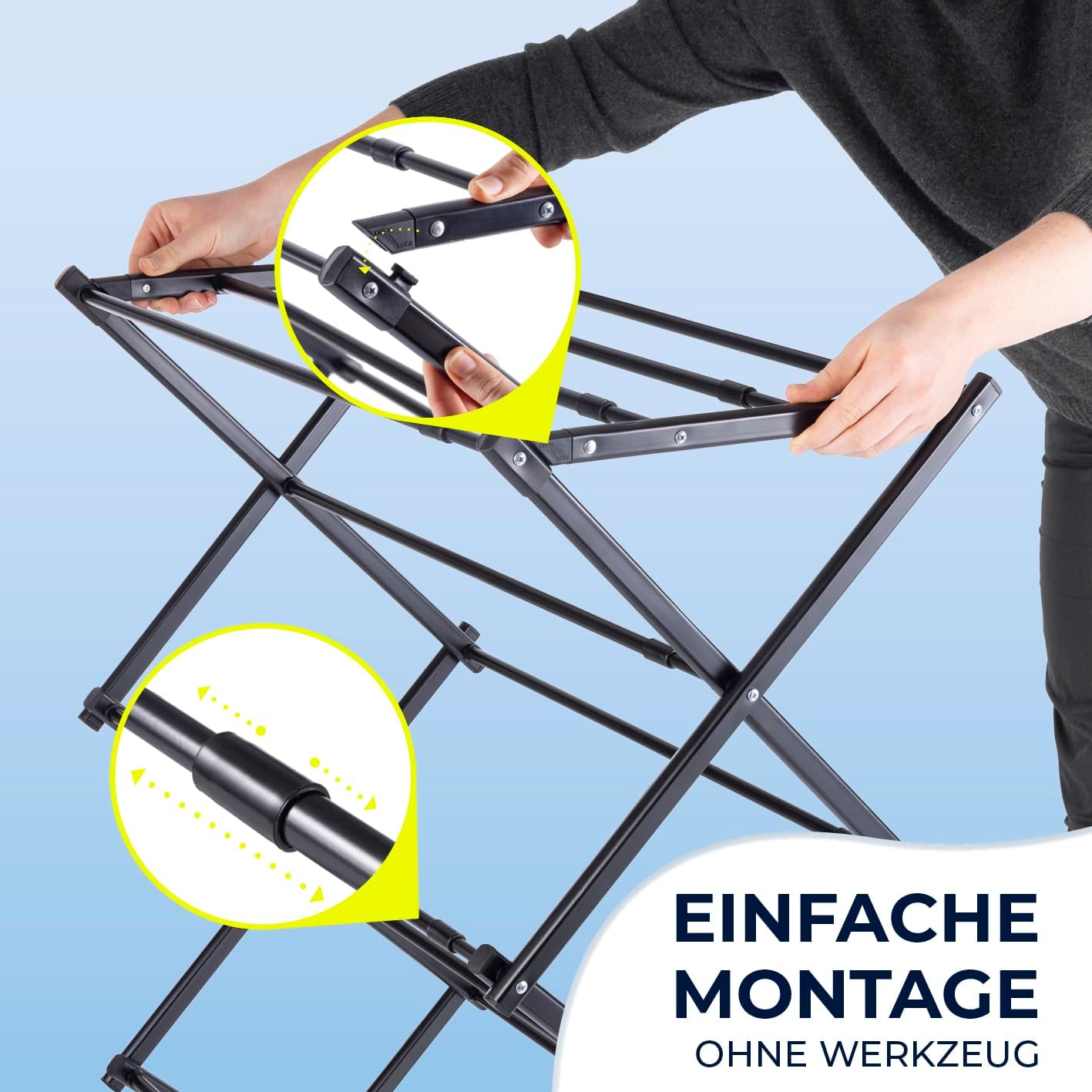 EASYmaxx Teleskop Wäscheständer 1200 | Kleiderständer 12 m Trockenlänge | Waschtrockner ausziehbar auf ca. 108 cm Breite | Wäschespinne für Hemden, Hosen, Handtücher und Co. | Wäschetrockner stromlos — Ansicht 6