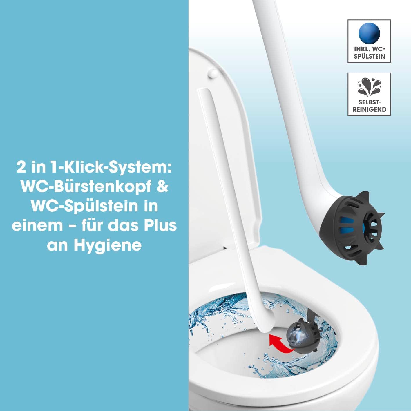 EASYmaxx Toilettenbürste | WC-Bürstenkopf & Spülstein in einem | Kopf abklicken & einfach als WC-Stein nutzen | Silikon-Lamellen für gründliche Flexibilität & Hygiene | Inklusive Bürstenhalter — Ansicht 2