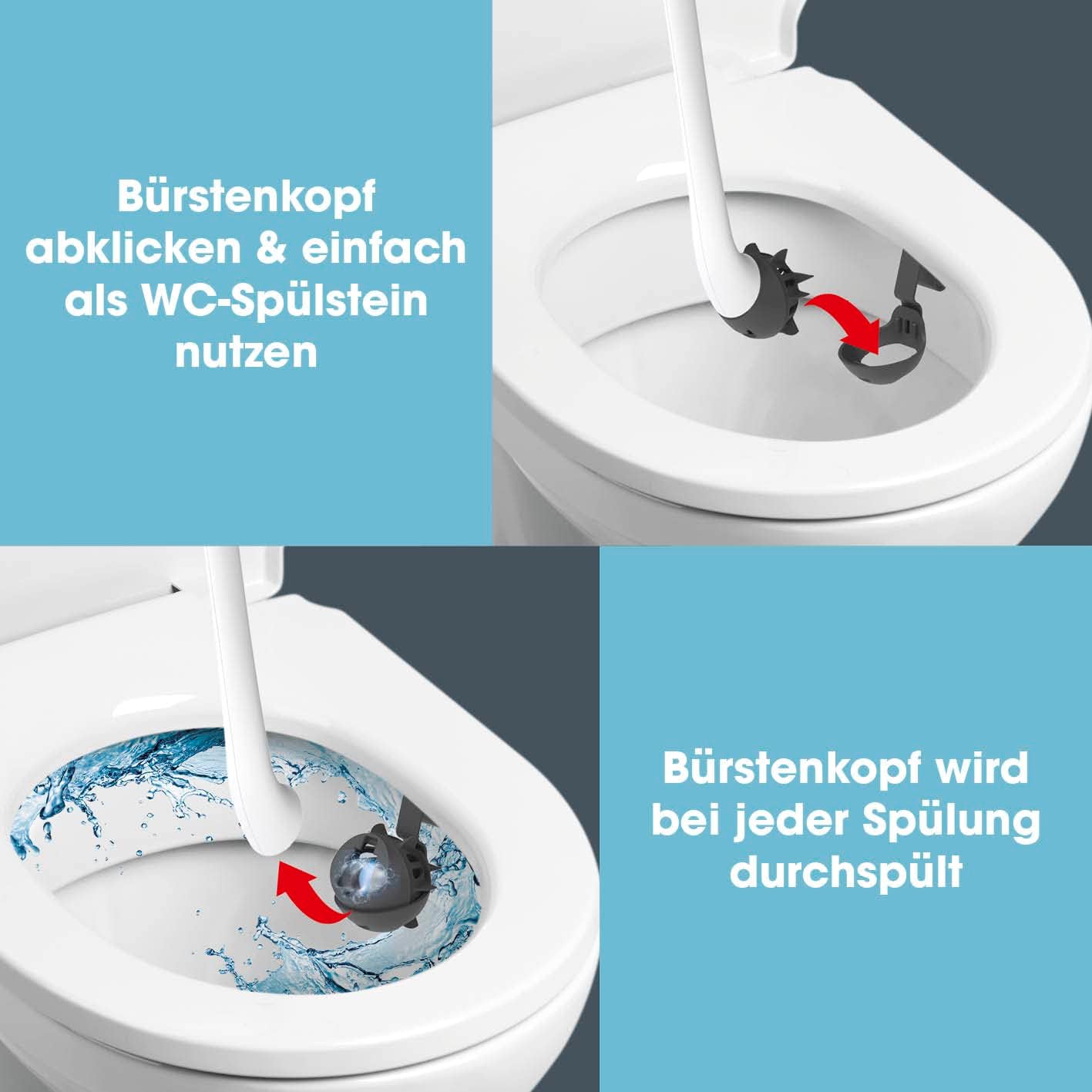 EASYmaxx Toilettenbürste | WC-Bürstenkopf & Spülstein in einem | Kopf abklicken & einfach als WC-Stein nutzen | Silikon-Lamellen für gründliche Flexibilität & Hygiene | Inklusive Bürstenhalter — Ansicht 3