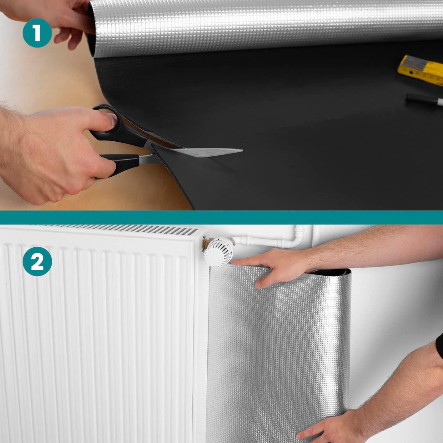 EASYmaxx Wärme-Reflexionsfolie für Heizkörper | Reduziert Wärmeverlust zwischen Wand und Heizkörper | Individuell zuschneidbar - 70x100cm - silber — Ansicht 3