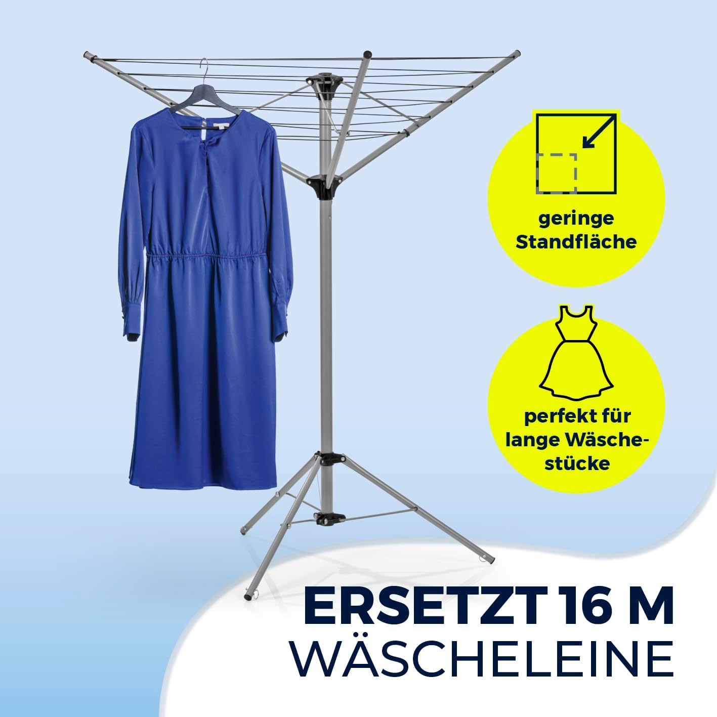 EASYmaxx Wäschespinne, zusammenklappbarer Wäscheständer für innen und außen | Wetterfest und leicht, 4 stufig höhenverstellbar, ca. 14cm x 11cm x 131cm [Aluminium] — Ansicht 2