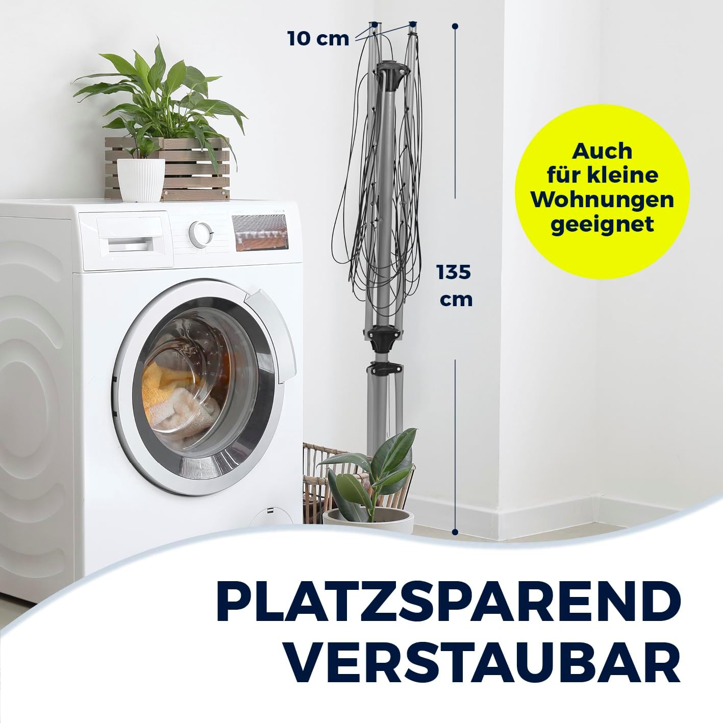 EASYmaxx Wäschespinne, zusammenklappbarer Wäscheständer für innen und außen | Wetterfest und leicht, 4 stufig höhenverstellbar, ca. 14cm x 11cm x 131cm [Aluminium] — Ansicht 6