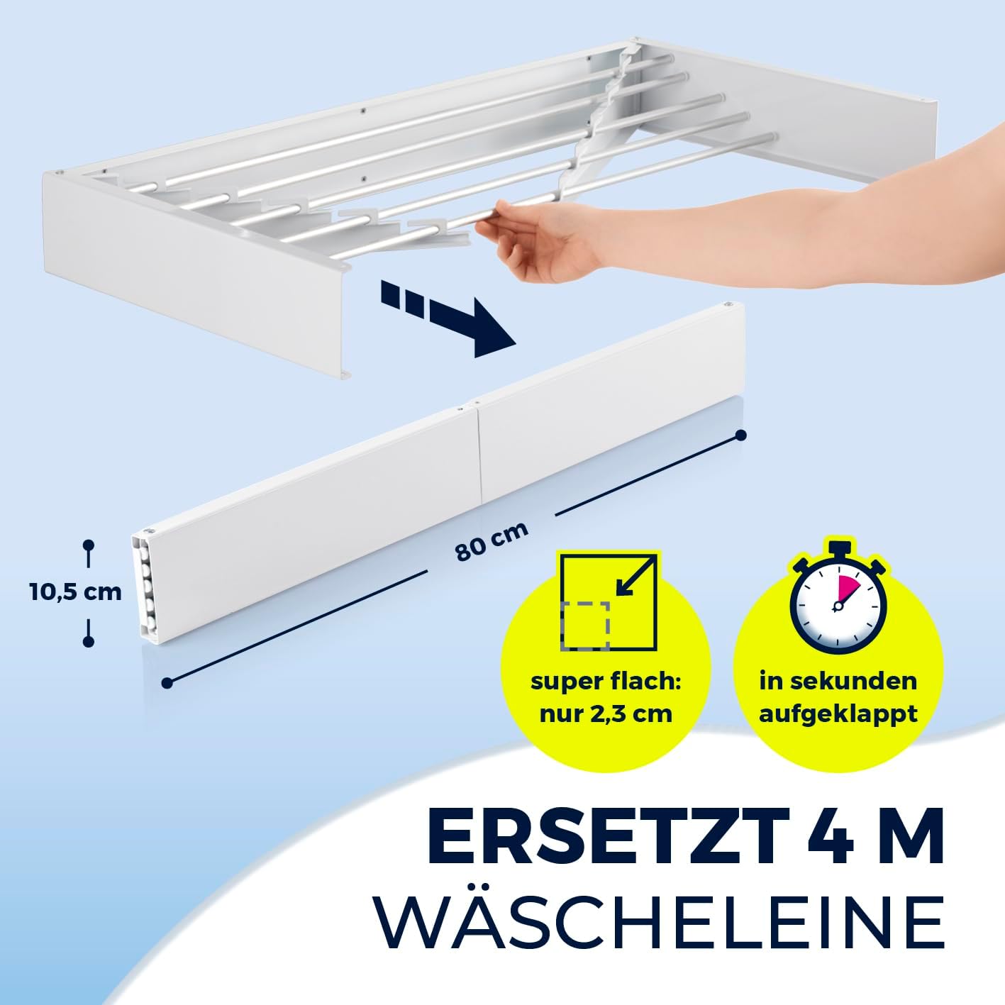 EASYmaxx Wandwäschetrockner 400 | Wandtrockner – platzsparend & ausziehbar | 80 cm x 40 cm x 10,5 cm | 4m Trockenlänge | Wäscheständer für stromloses Trocknen drinnen und draußen — Ansicht 2