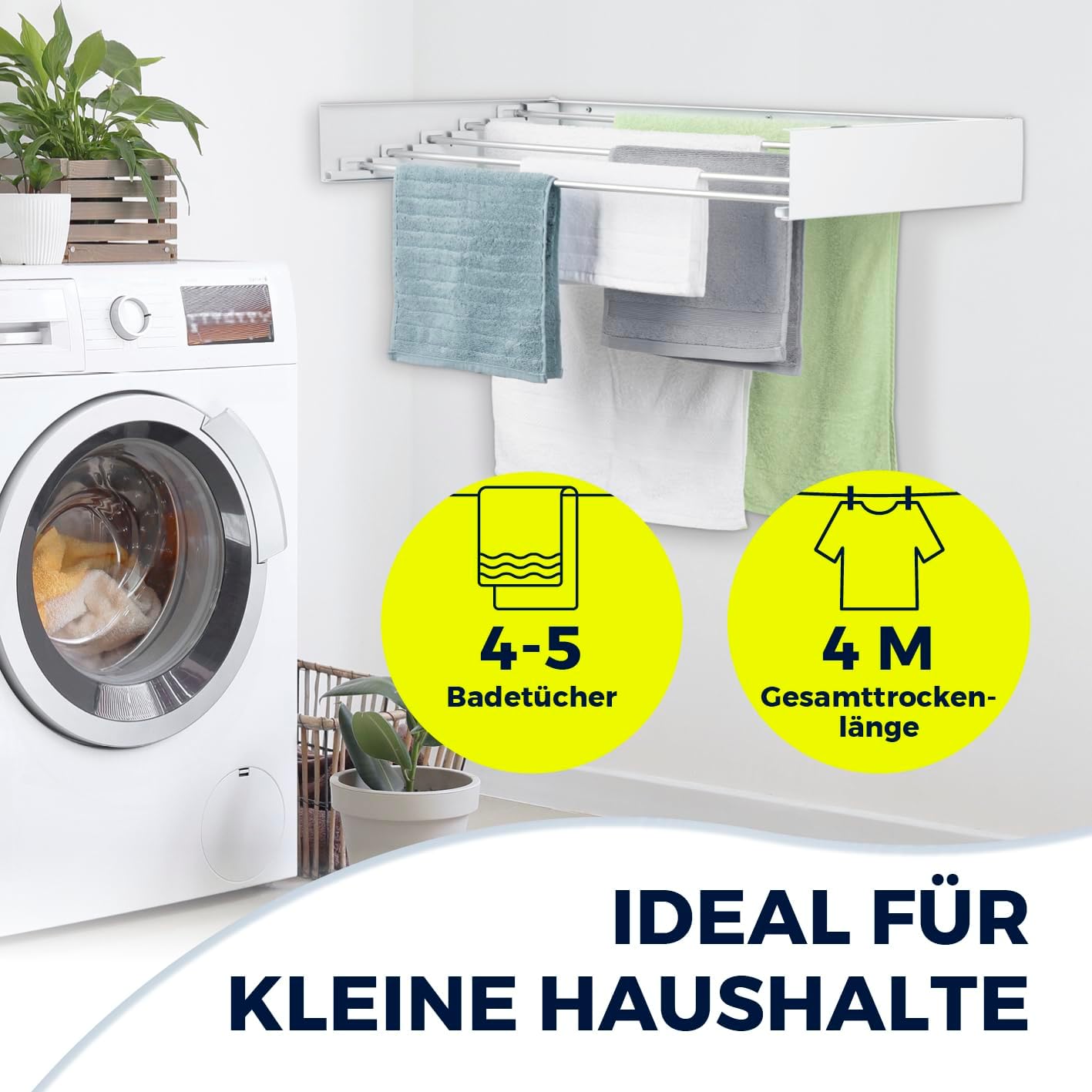 EASYmaxx Wandwäschetrockner 400 | Wandtrockner – platzsparend & ausziehbar | 80 cm x 40 cm x 10,5 cm | 4m Trockenlänge | Wäscheständer für stromloses Trocknen drinnen und draußen — Ansicht 3