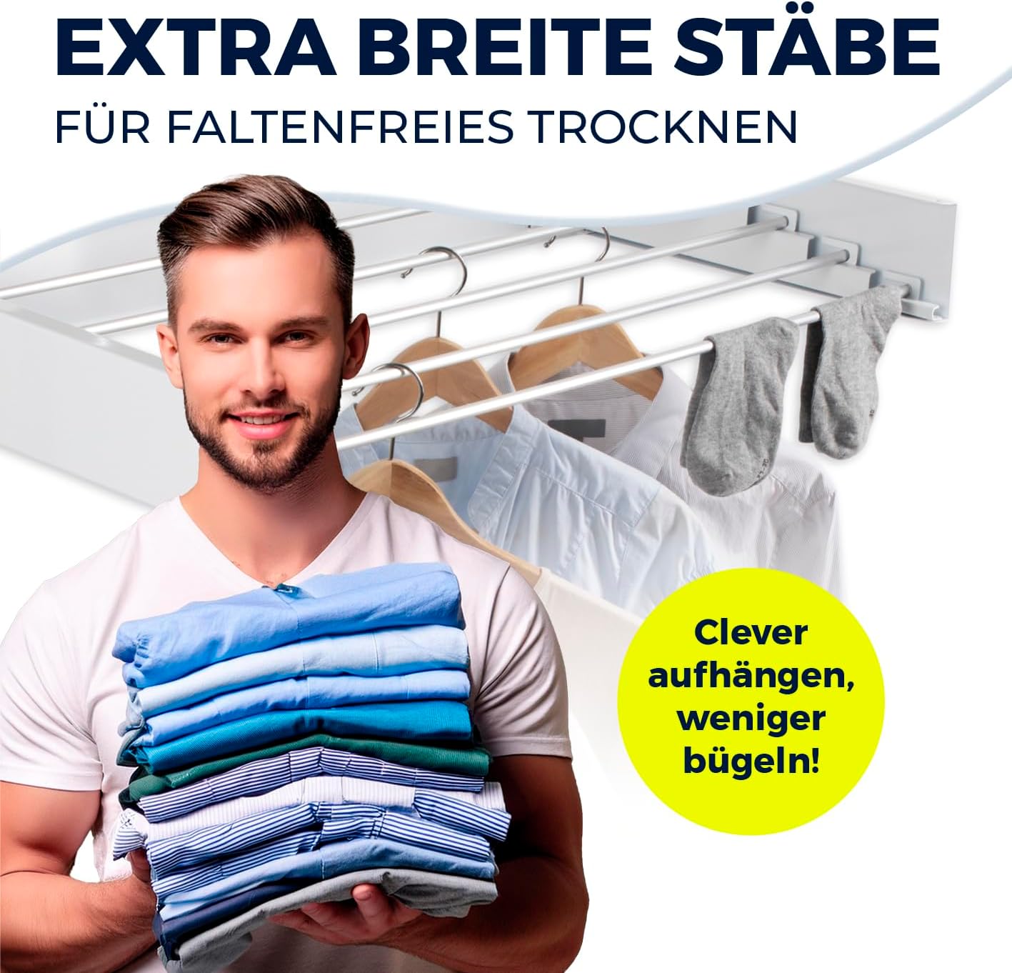 EASYmaxx Wandwäschetrockner 400 | Wandtrockner – platzsparend & ausziehbar | 80 cm x 40 cm x 10,5 cm | 4m Trockenlänge | Wäscheständer für stromloses Trocknen drinnen und draußen — Ansicht 6