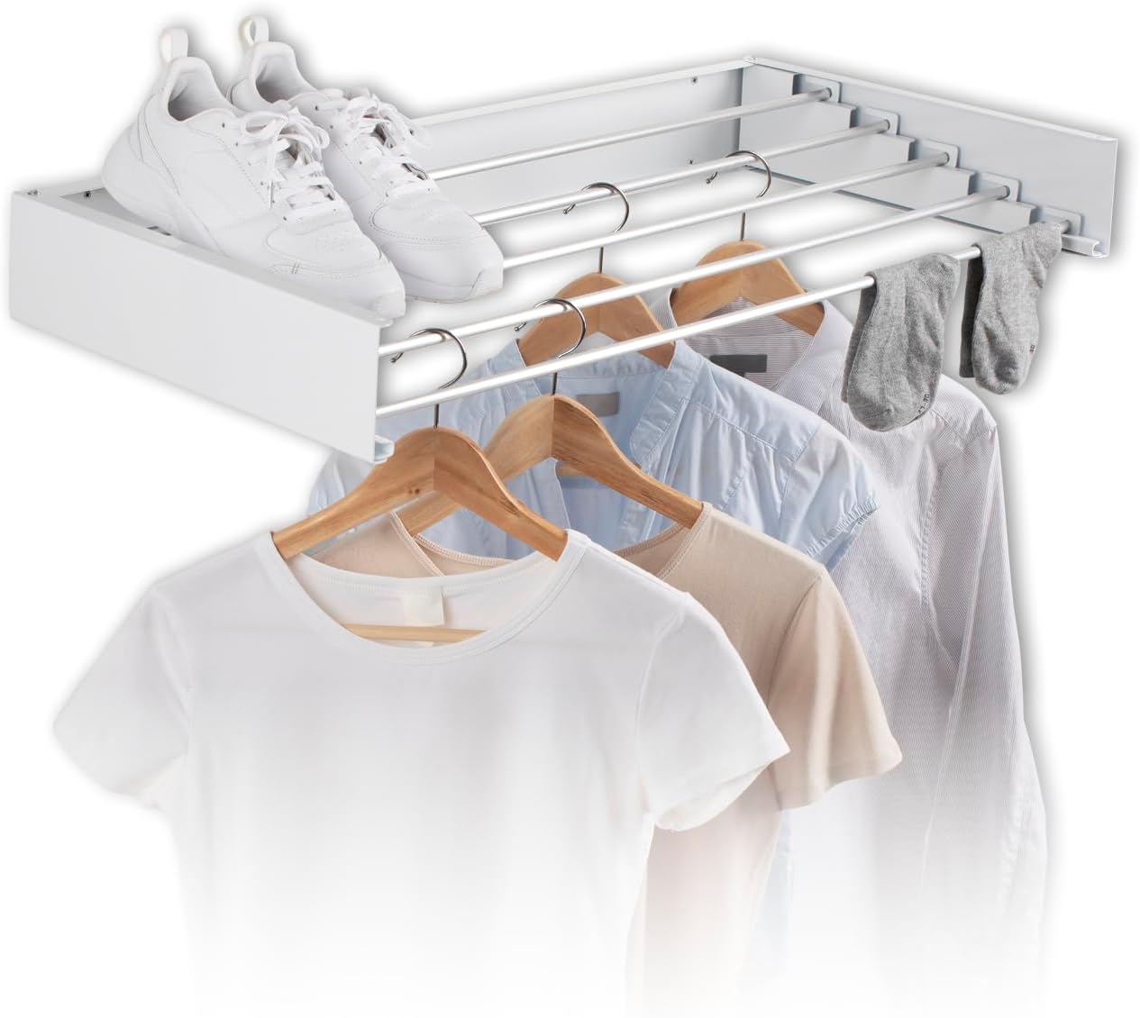 EASYmaxx Wandwäschetrockner 400 | Wandtrockner – platzsparend & ausziehbar | 80 cm x 40 cm x 10,5 cm | 4m Trockenlänge | Wäscheständer für stromloses Trocknen drinnen und draußen