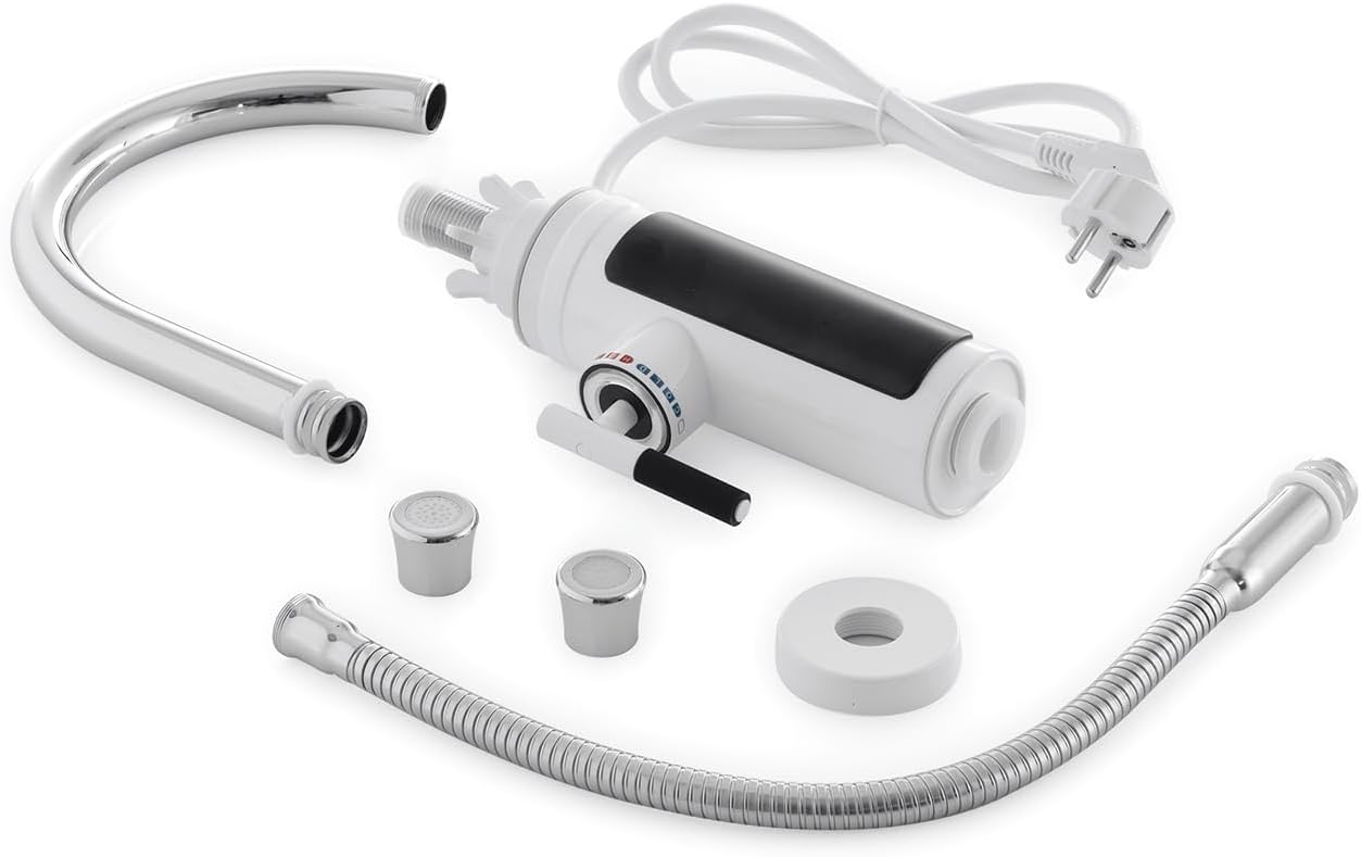 EASYmaxx Warm- & Kaltwasserarmatur mit Durchlauferhitzer | Mit digitaler LED-Temperaturanzeige | Ideal für Werkstatt, Garage, Camping, Garten und Terrasse | Unkomplizierte Montage [Weiss/Edelstahl] — Ansicht 2