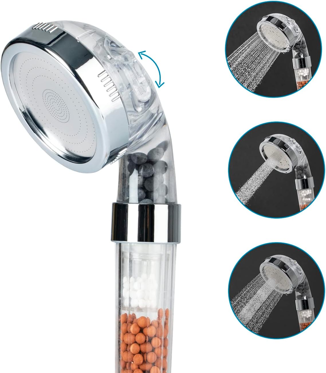 EASYmaxx Wellness-Duschkopf mit Mineralperlen & 3 Wasserstrahl-Modi | Spart 30% Wasser bei ca. 50% mehr Wasserdruck | 344 Mikrodüsen, natürliche Wasserfilterfunktion, für alle 1/2 Zoll Anschlüsse — Ansicht 4