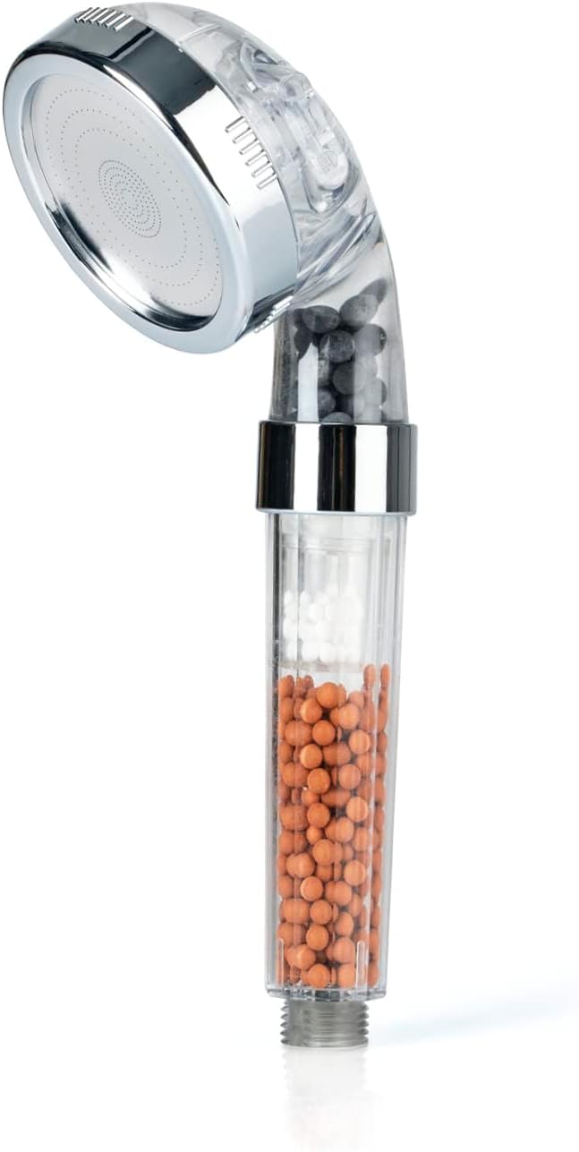 EASYmaxx Wellness-Duschkopf mit Mineralperlen & 3 Wasserstrahl-Modi | Spart 30% Wasser bei ca. 50% mehr Wasserdruck | 344 Mikrodüsen, natürliche Wasserfilterfunktion, für alle 1/2 Zoll Anschlüsse