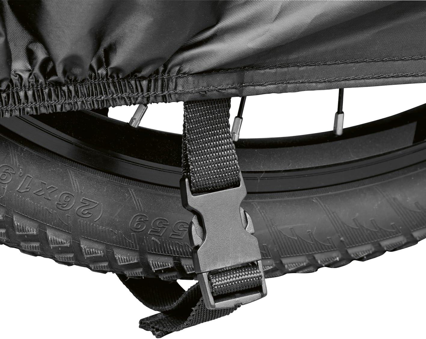 EASYmaxx Wetterschutzhaube Fahrrad – schwarz, 200x70x110 cm | Wasserdichte Fahrradabdeckung für 28 Zoll, mit Schlossaussparung, Trageschlaufen & Transporttasche – für jedes Wetter — Ansicht 3