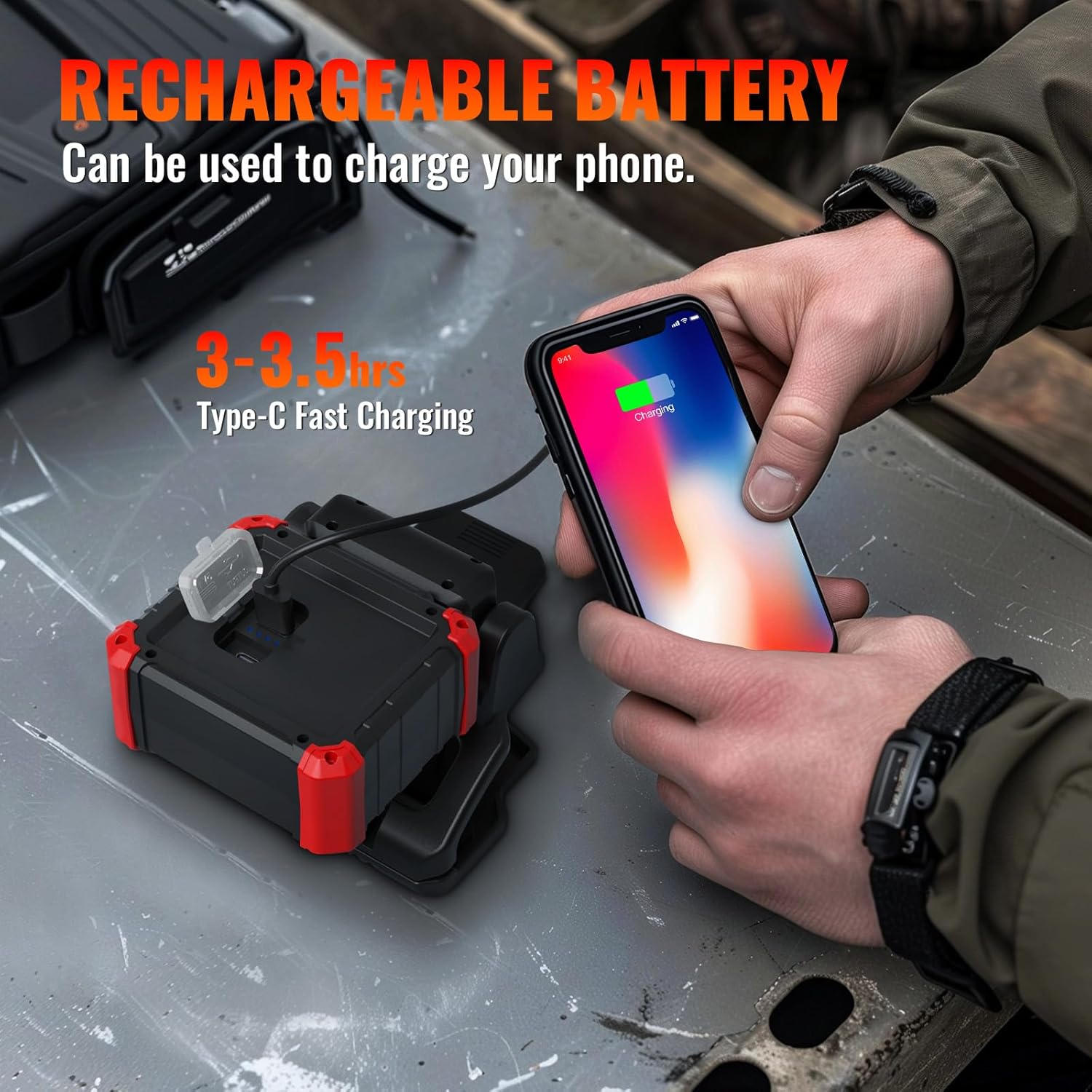EASYMAXX Wiederaufladbare LED-Arbeitsleuchte mit Klemme, 2100 lm COB, magnetisch, zum Anklipsen, 270 ° drehbar, mit mobilem Ladegerät, tragbare Klemm-Arbeitsleuchte für Boote, Autoreparatur — Ansicht 4