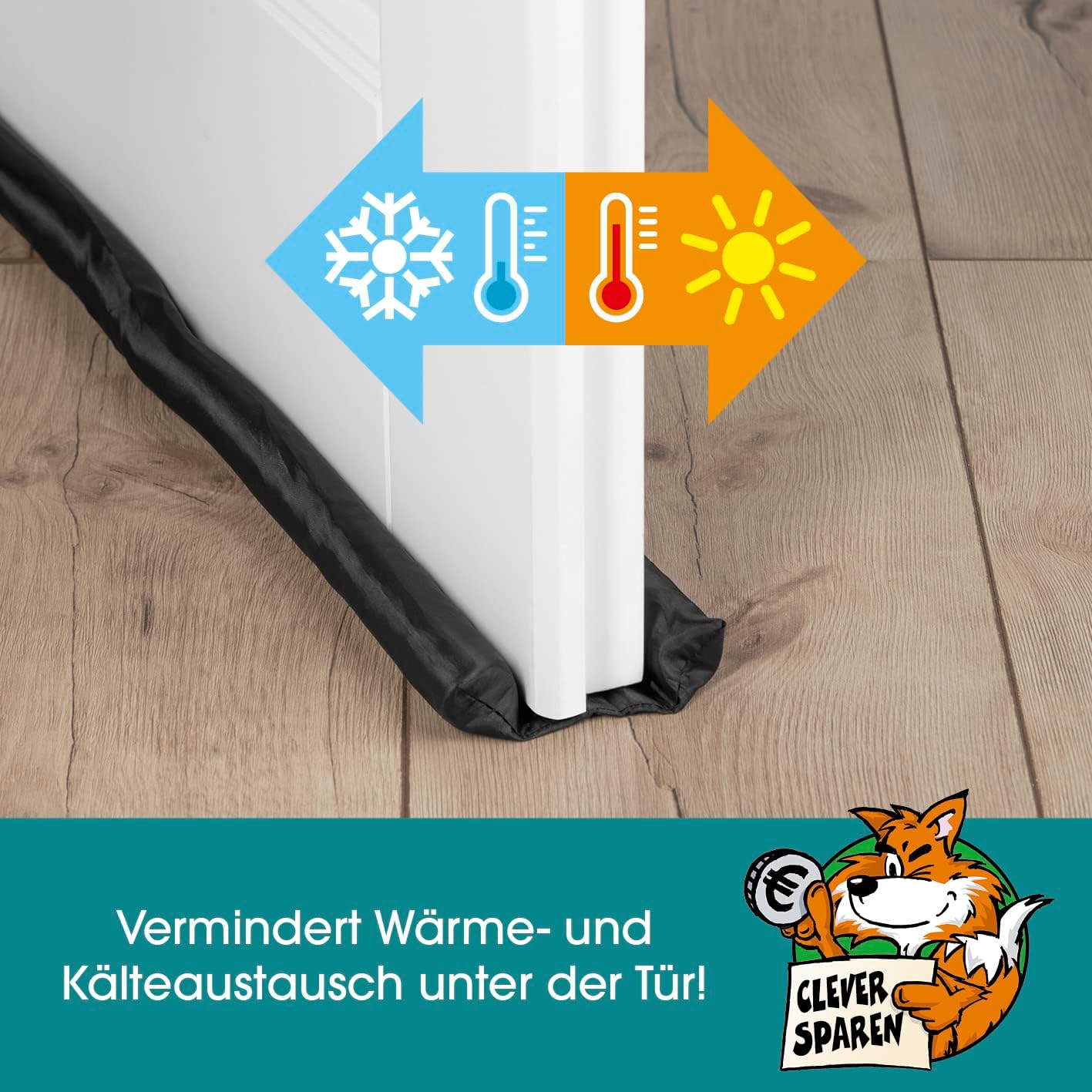 EASYmaxx Zugluftstopper doppelseitig 12 x 90cm | Türdichtung für maximale Isolierung | Für alle gängigen Türen geeignet | Individuell zuschneidbar | Stoppt Zugluft, Staub, Insekten [Schwarz] — Ansicht 2