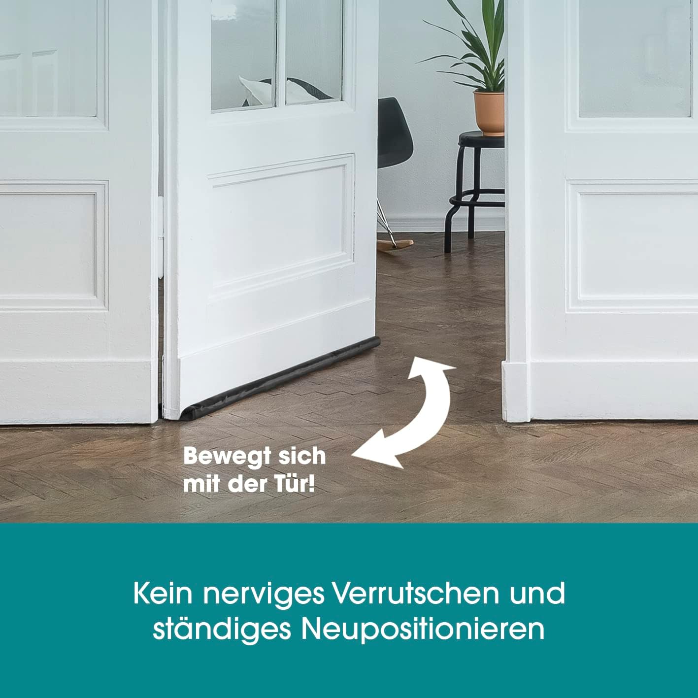 EASYmaxx Zugluftstopper doppelseitig 12 x 90cm | Türdichtung für maximale Isolierung | Für alle gängigen Türen geeignet | Individuell zuschneidbar | Stoppt Zugluft, Staub, Insekten [Schwarz] — Ansicht 5