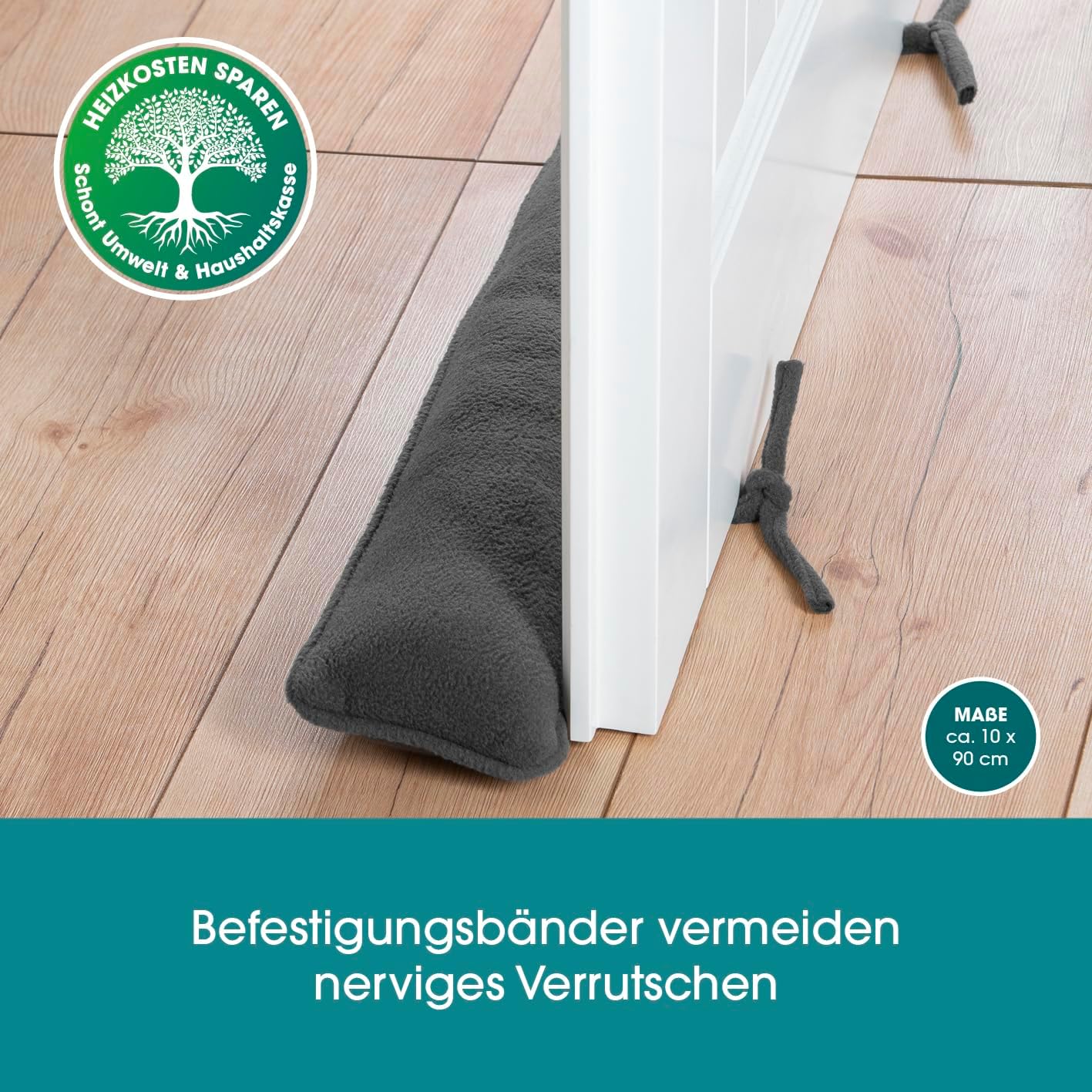EASYmaxx Zugluftstopper | Luftstopper für Türen & Fenster | extra schwere Türbodendichtung | Schutz vor Luftzug & Lärm | Energiesparend | Waschbar [90cm lang/Anthrazit] — Ansicht 3