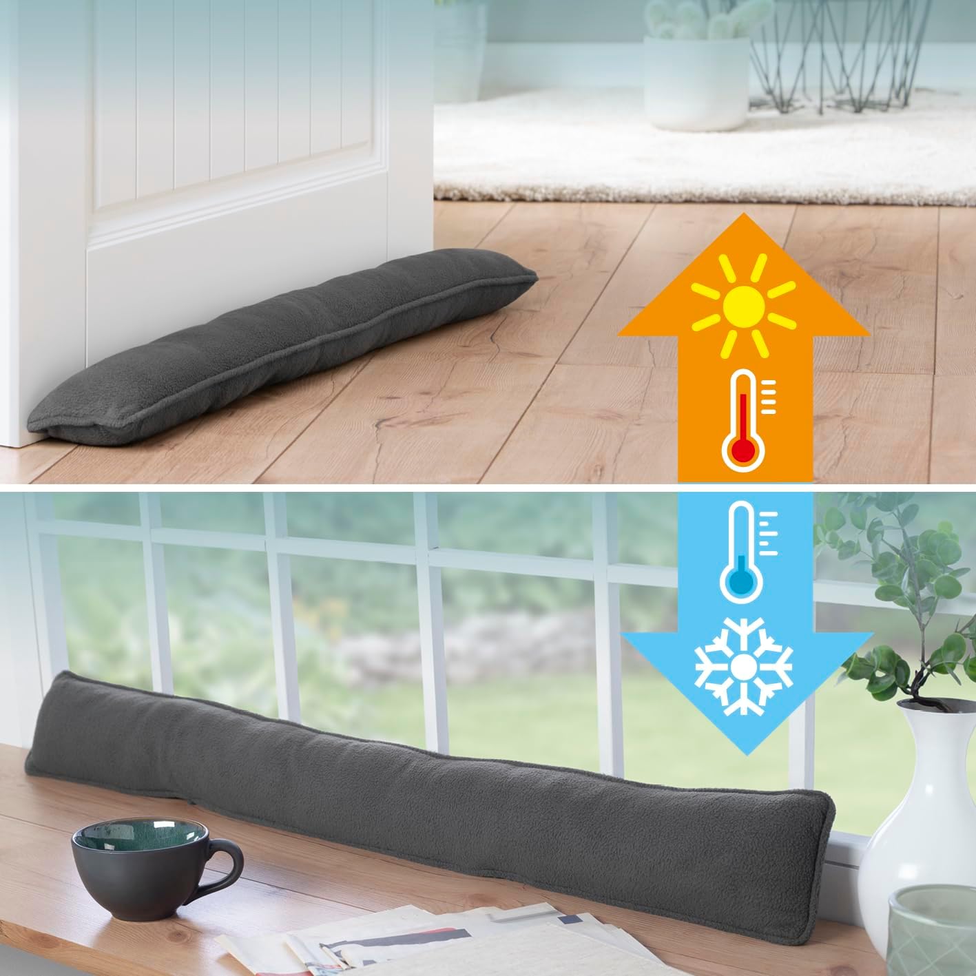 EASYmaxx Zugluftstopper | Luftstopper für Türen & Fenster | extra schwere Türbodendichtung | Schutz vor Luftzug & Lärm | Energiesparend | Waschbar [90cm lang/Anthrazit] — Ansicht 6